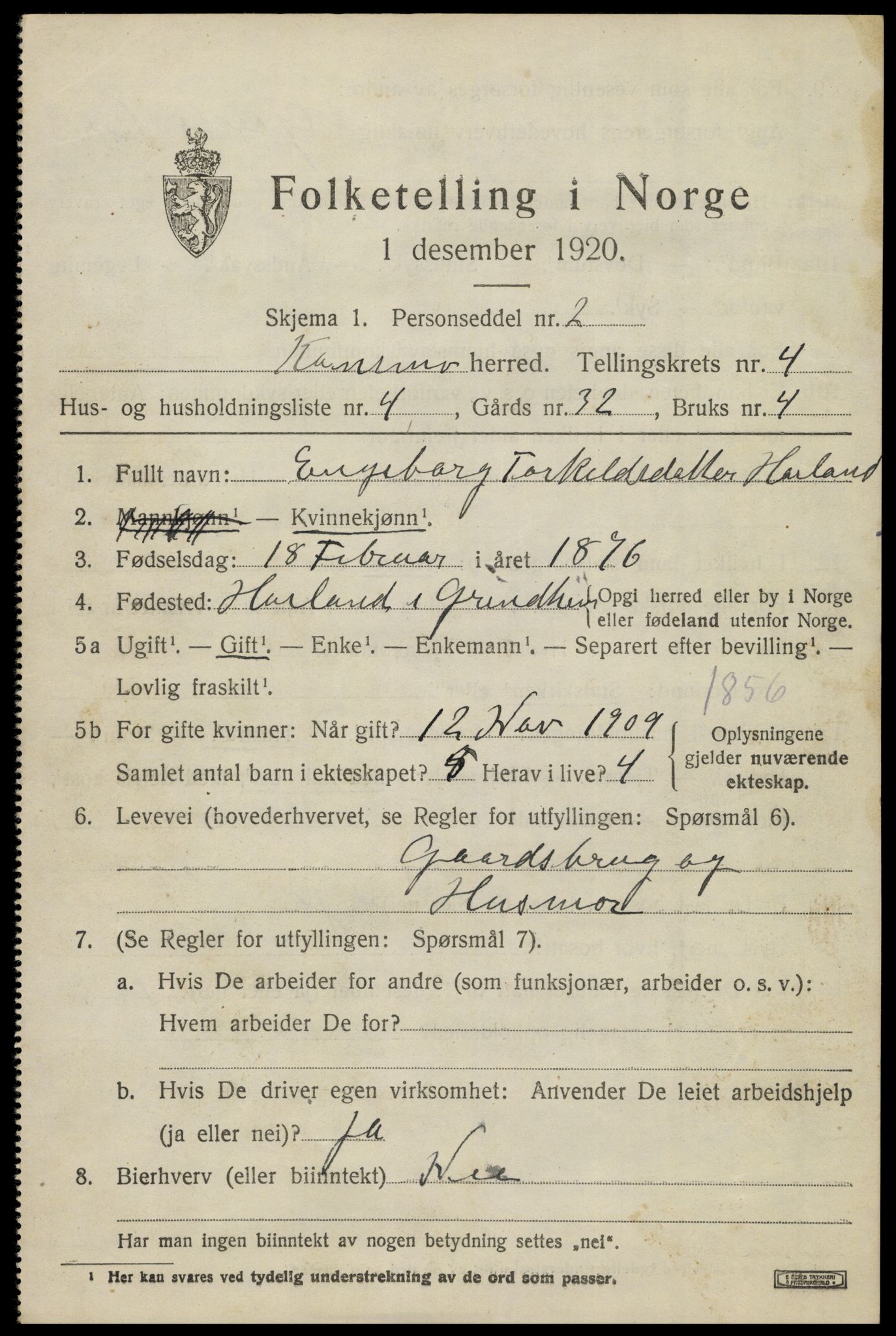SAK, 1920 census for Konsmo, 1920, p. 1224