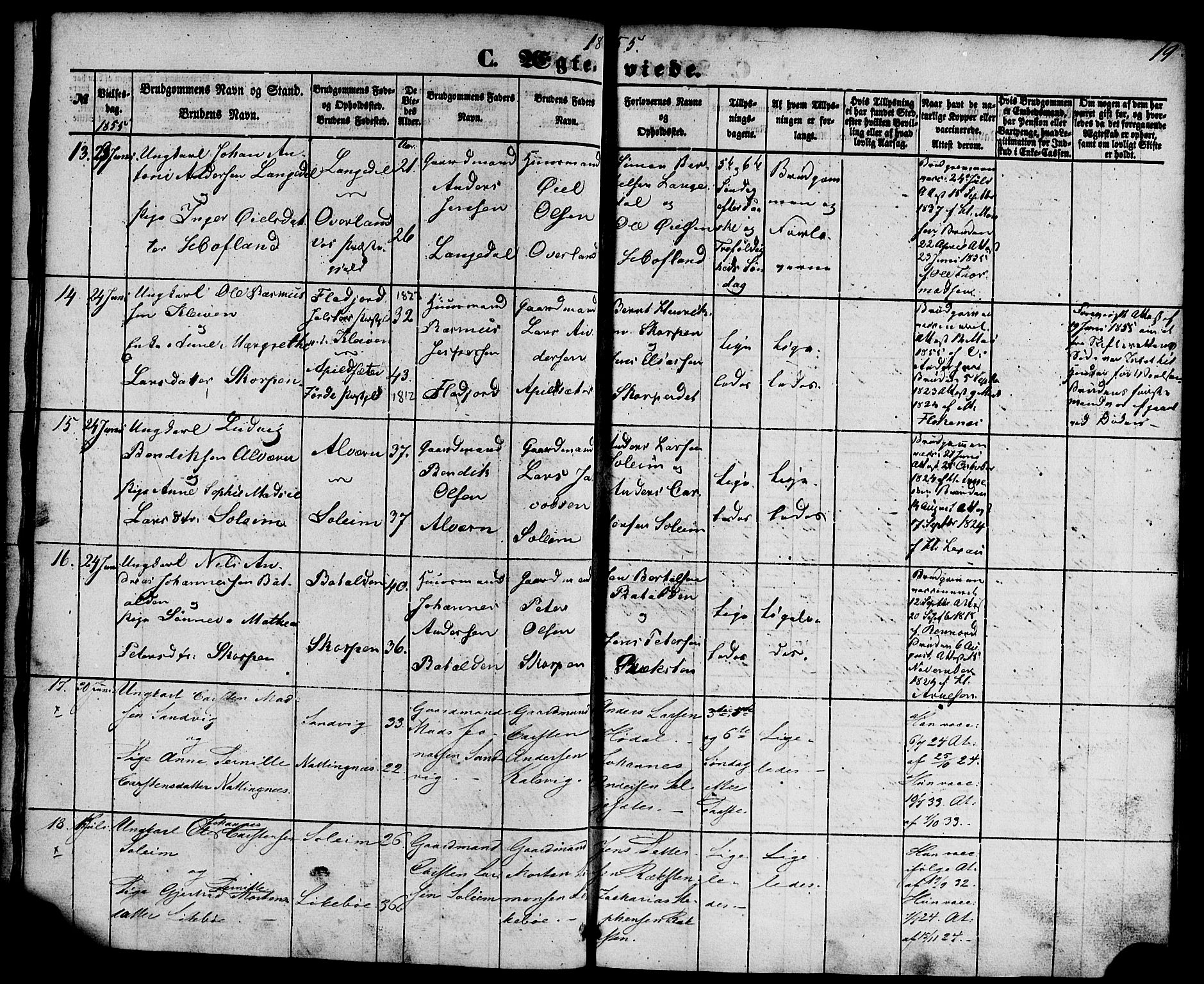 Kinn sokneprestembete, SAB/A-80801/H/Haa/Haaa/L0010: Parish register (official) no. A 10, 1852-1869, p. 19