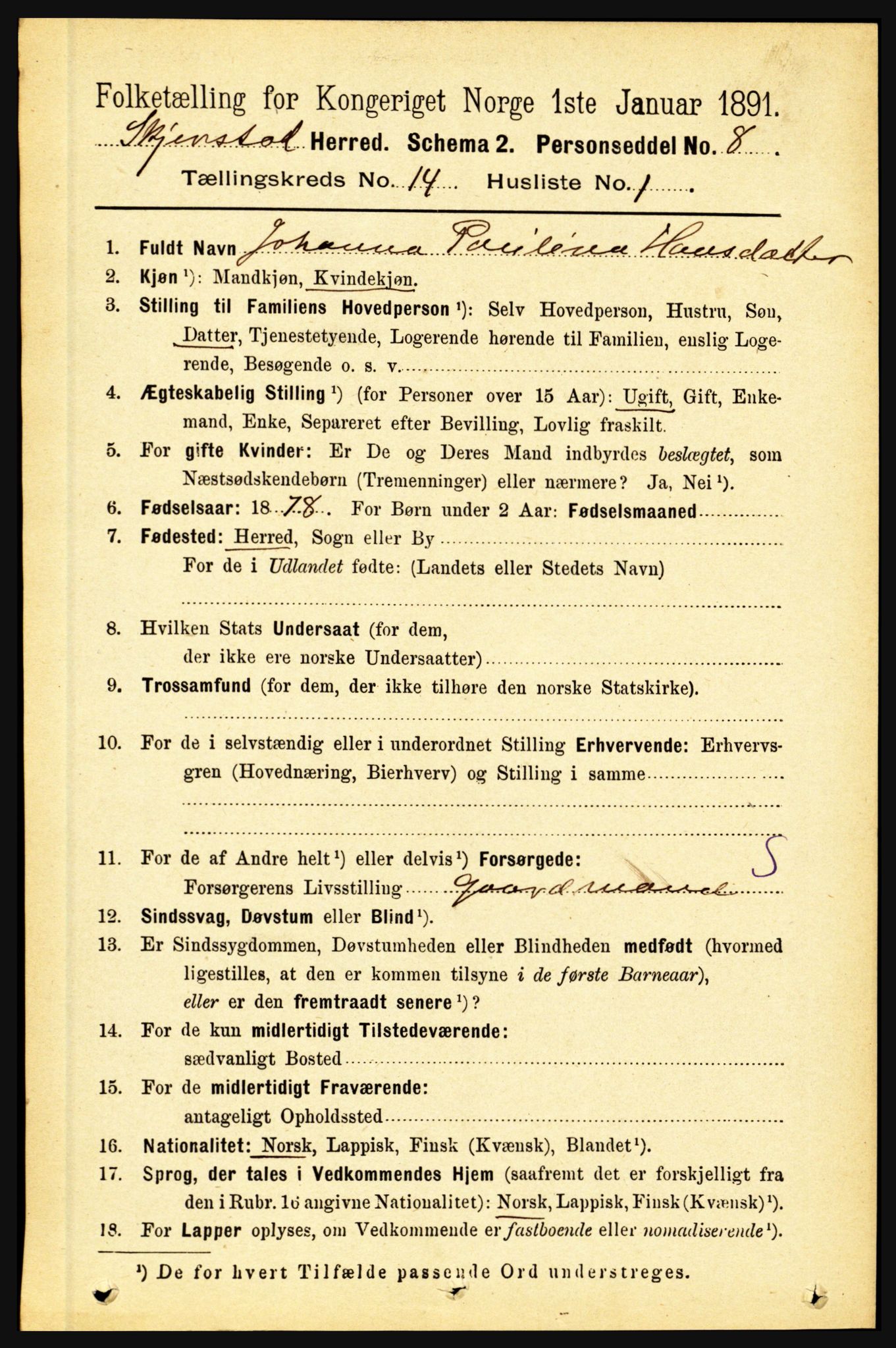 RA, 1891 census for 1842 Skjerstad, 1891, p. 5023