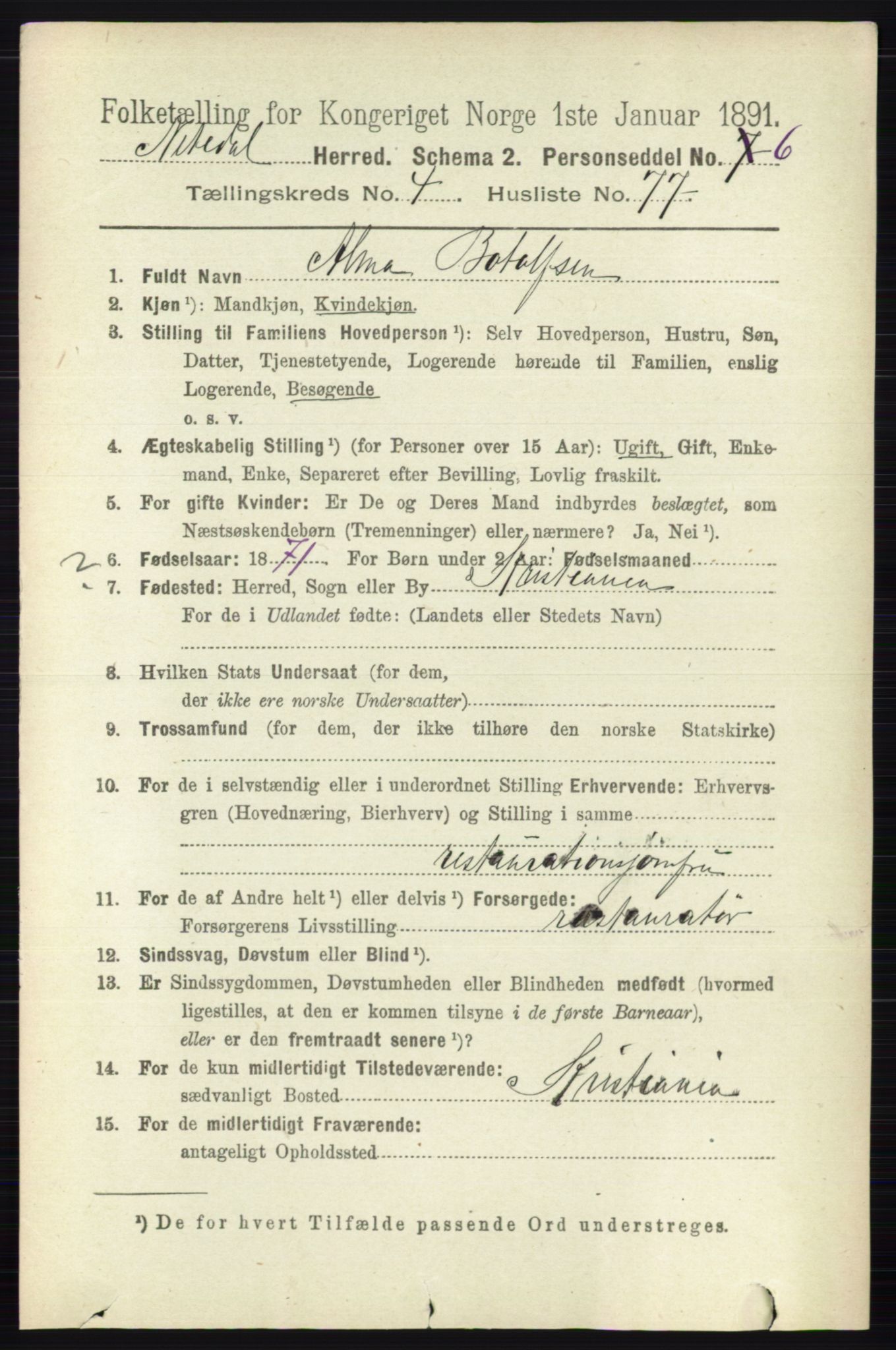 RA, 1891 census for 0233 Nittedal, 1891, p. 2112