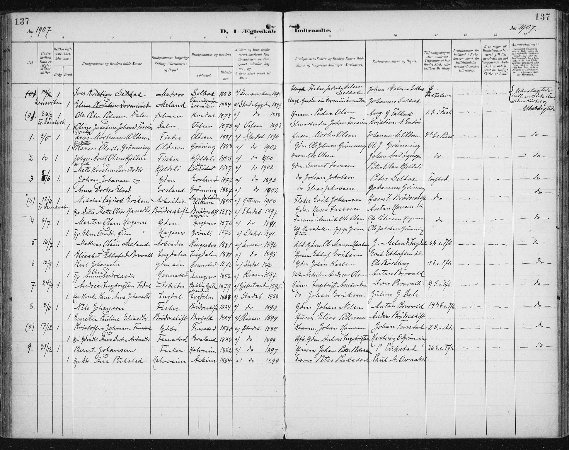 Ministerialprotokoller, klokkerbøker og fødselsregistre - Sør-Trøndelag, SAT/A-1456/646/L0616: Parish register (official) no. 646A14, 1900-1918, p. 137