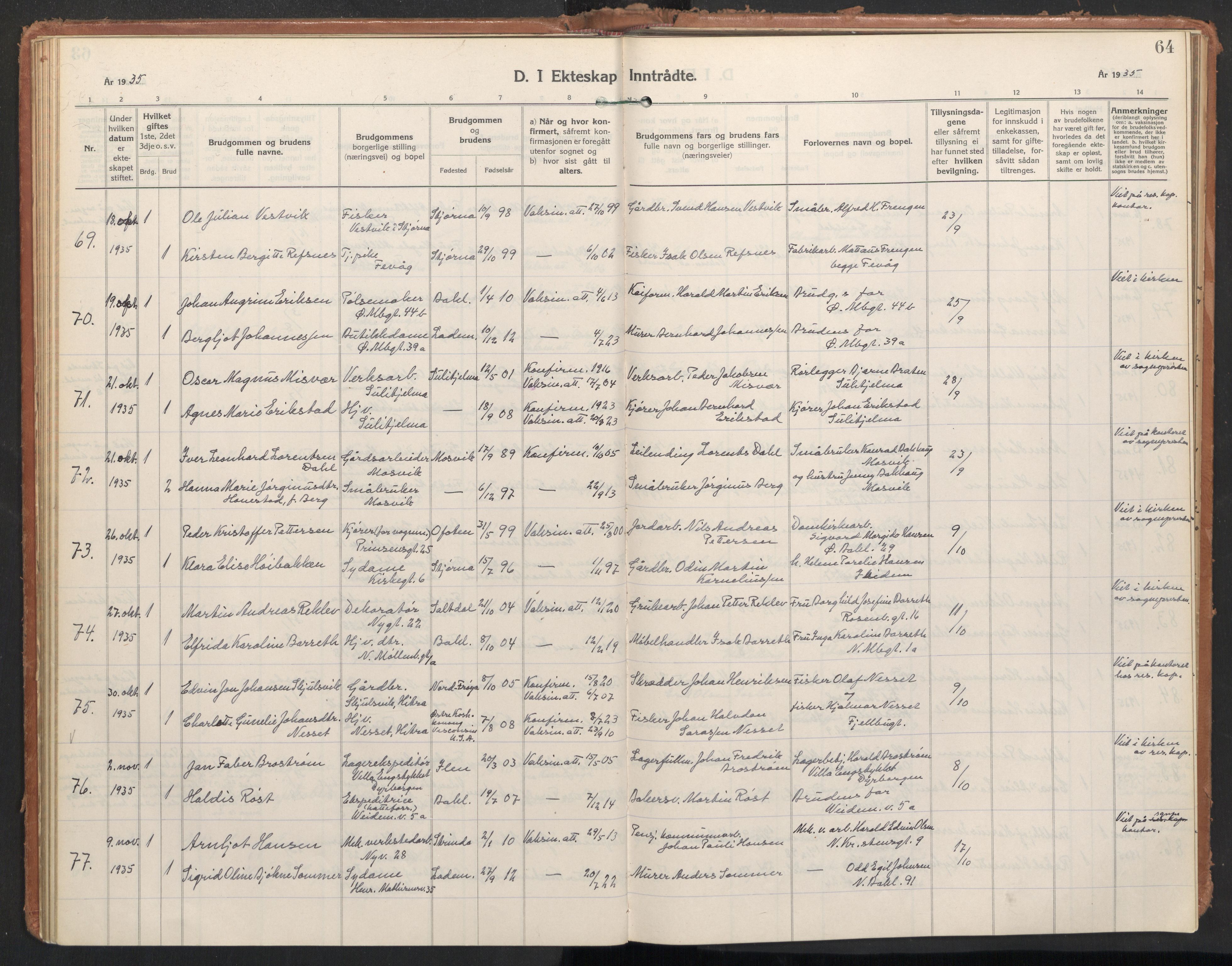 Ministerialprotokoller, klokkerbøker og fødselsregistre - Sør-Trøndelag, AV/SAT-A-1456/604/L0209: Parish register (official) no. 604A29, 1931-1945, p. 64