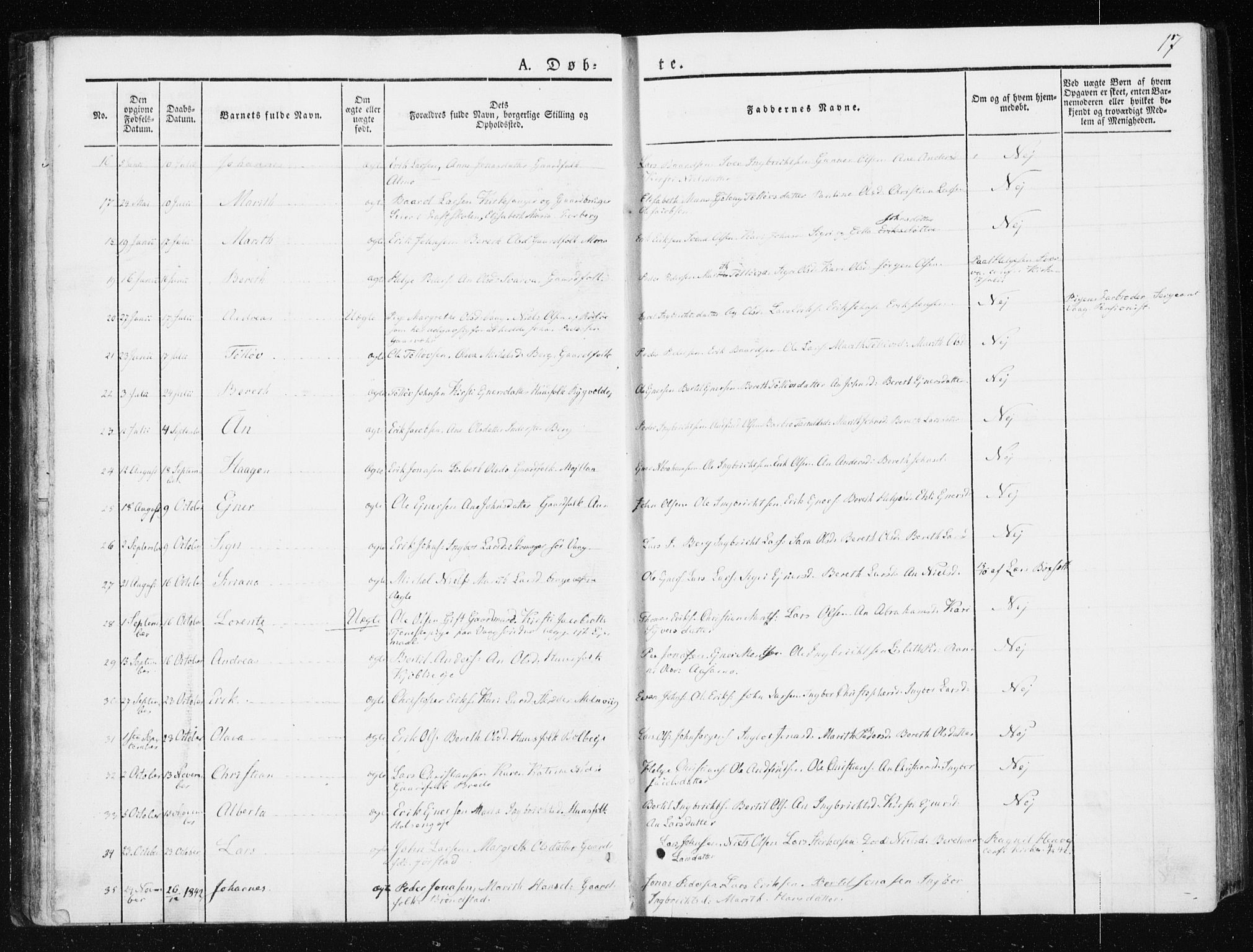 Ministerialprotokoller, klokkerbøker og fødselsregistre - Nord-Trøndelag, SAT/A-1458/749/L0470: Parish register (official) no. 749A04, 1834-1853, p. 17