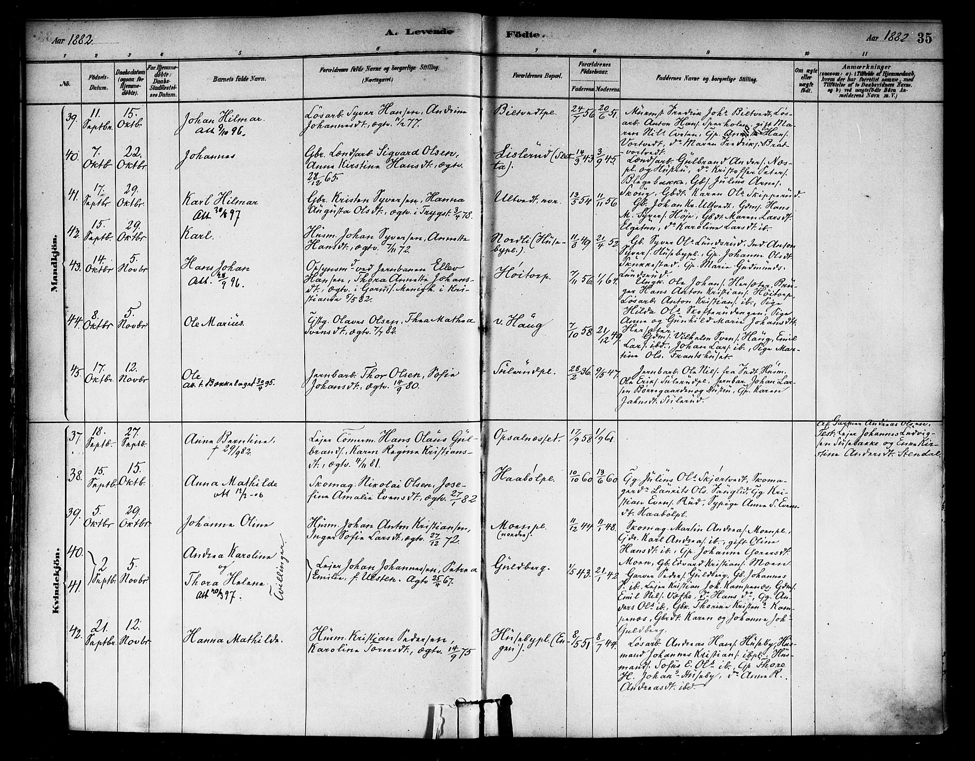 Eidsberg prestekontor Kirkebøker, AV/SAO-A-10905/F/Fa/L0012: Parish register (official) no. I 12, 1879-1901, p. 35