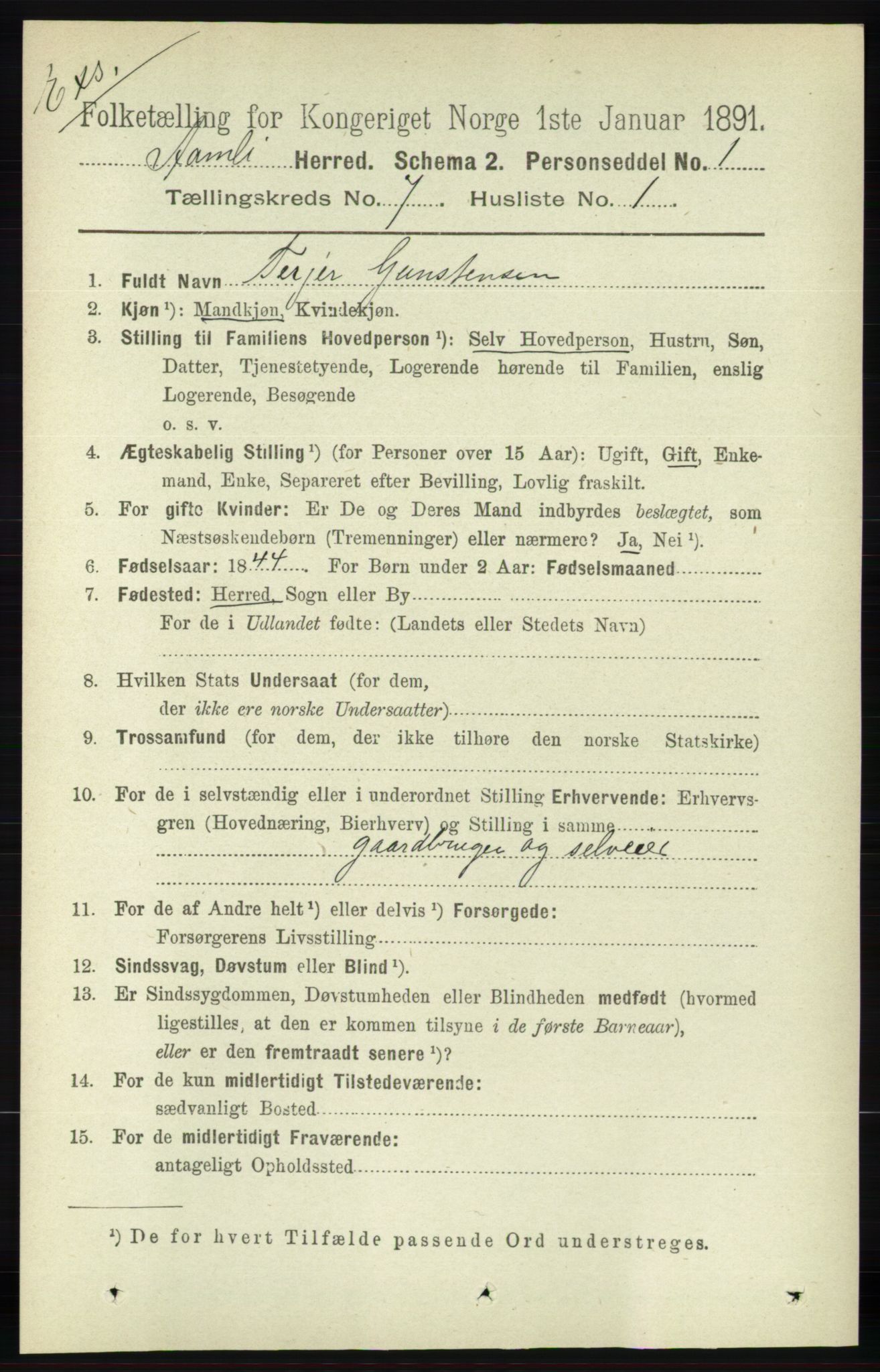 RA, Census 1891 for Nedenes amt: Gjenparter av personsedler for beslektede ektefeller, menn, 1891, p. 358