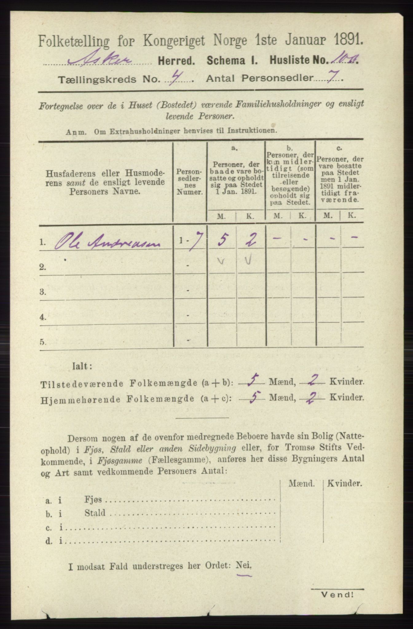 RA, 1891 census for 0220 Asker, 1891, p. 2936