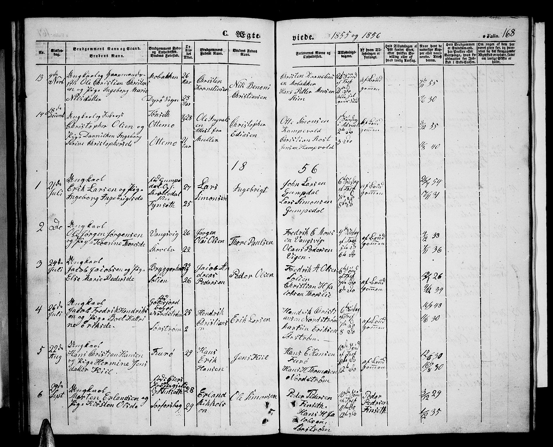Tranøy sokneprestkontor, SATØ/S-1313/I/Ia/Iab/L0002klokker: Parish register (copy) no. 2, 1847-1860, p. 168
