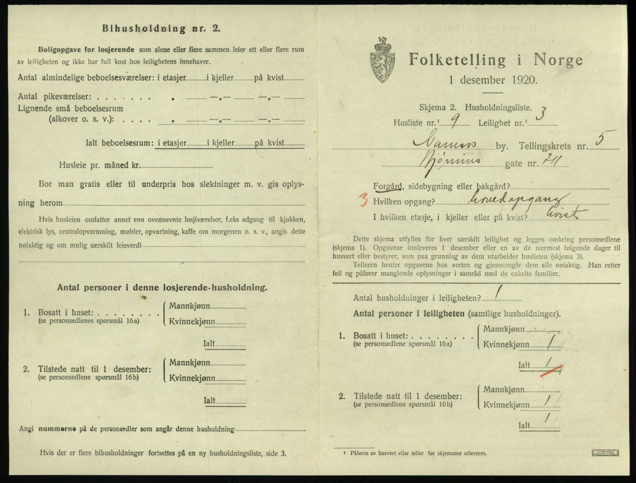 SAT, 1920 census for Namsos, 1920, p. 1633