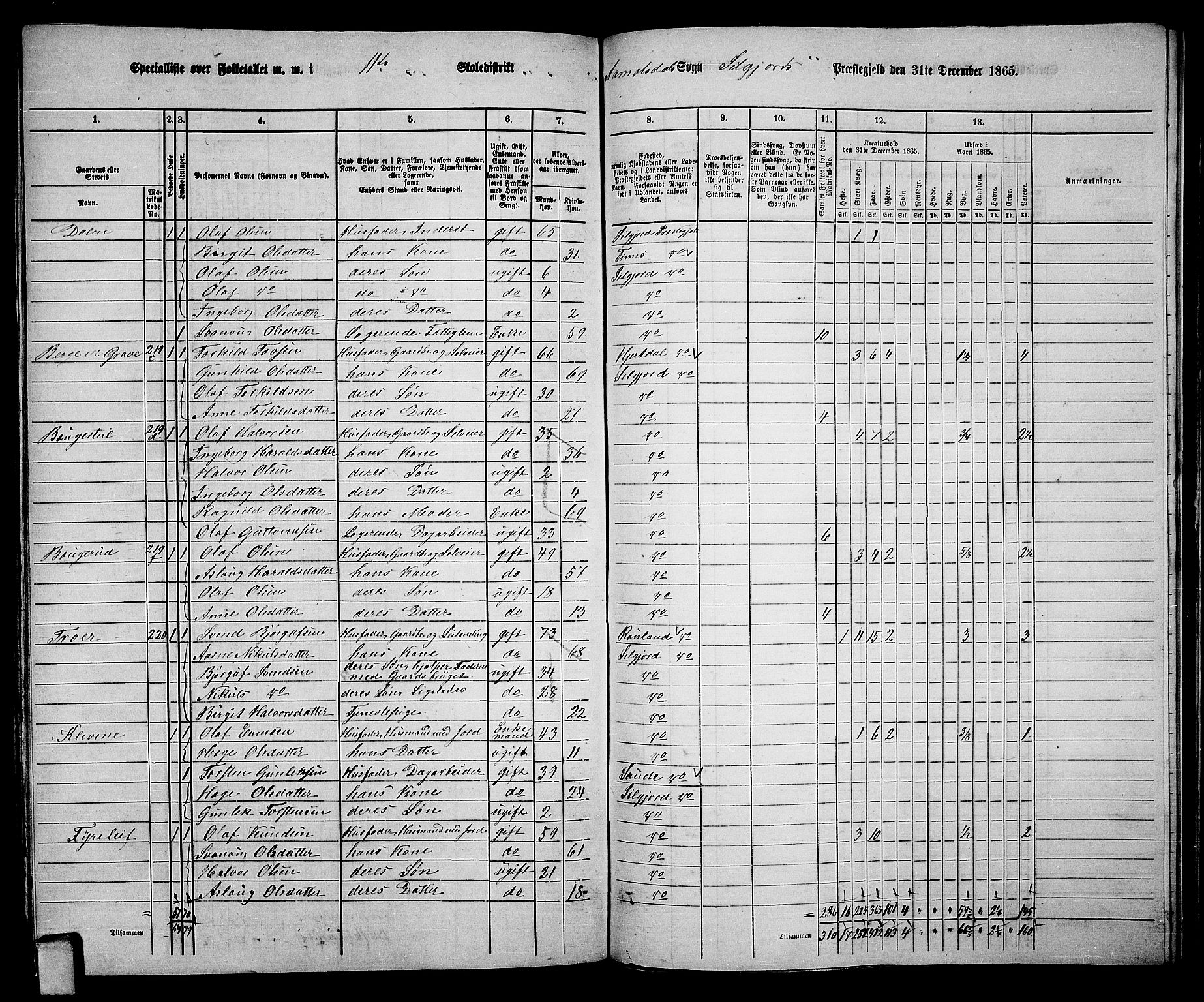 RA, 1865 census for Seljord, 1865, p. 155