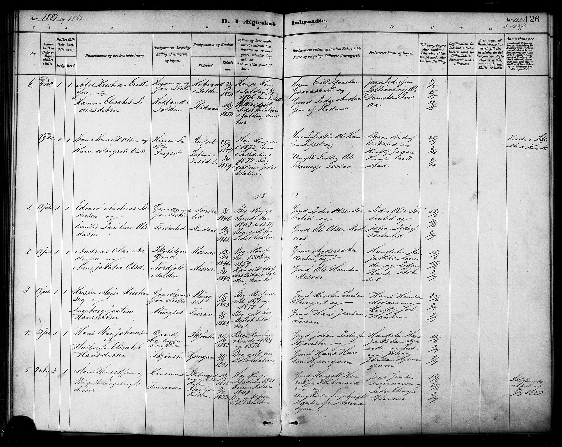 Ministerialprotokoller, klokkerbøker og fødselsregistre - Nordland, AV/SAT-A-1459/849/L0689: Parish register (official) no. 849A01, 1879-1889, p. 126