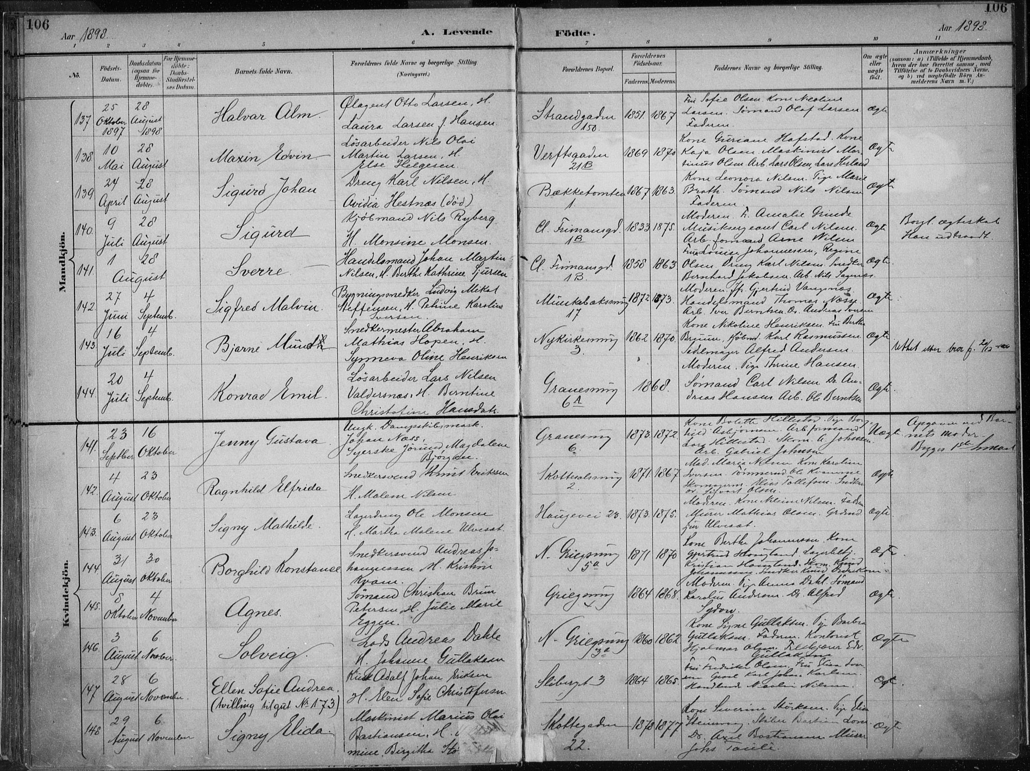 Nykirken Sokneprestembete, AV/SAB-A-77101/H/Haa/L0018: Parish register (official) no. B 6, 1895-1903, p. 106