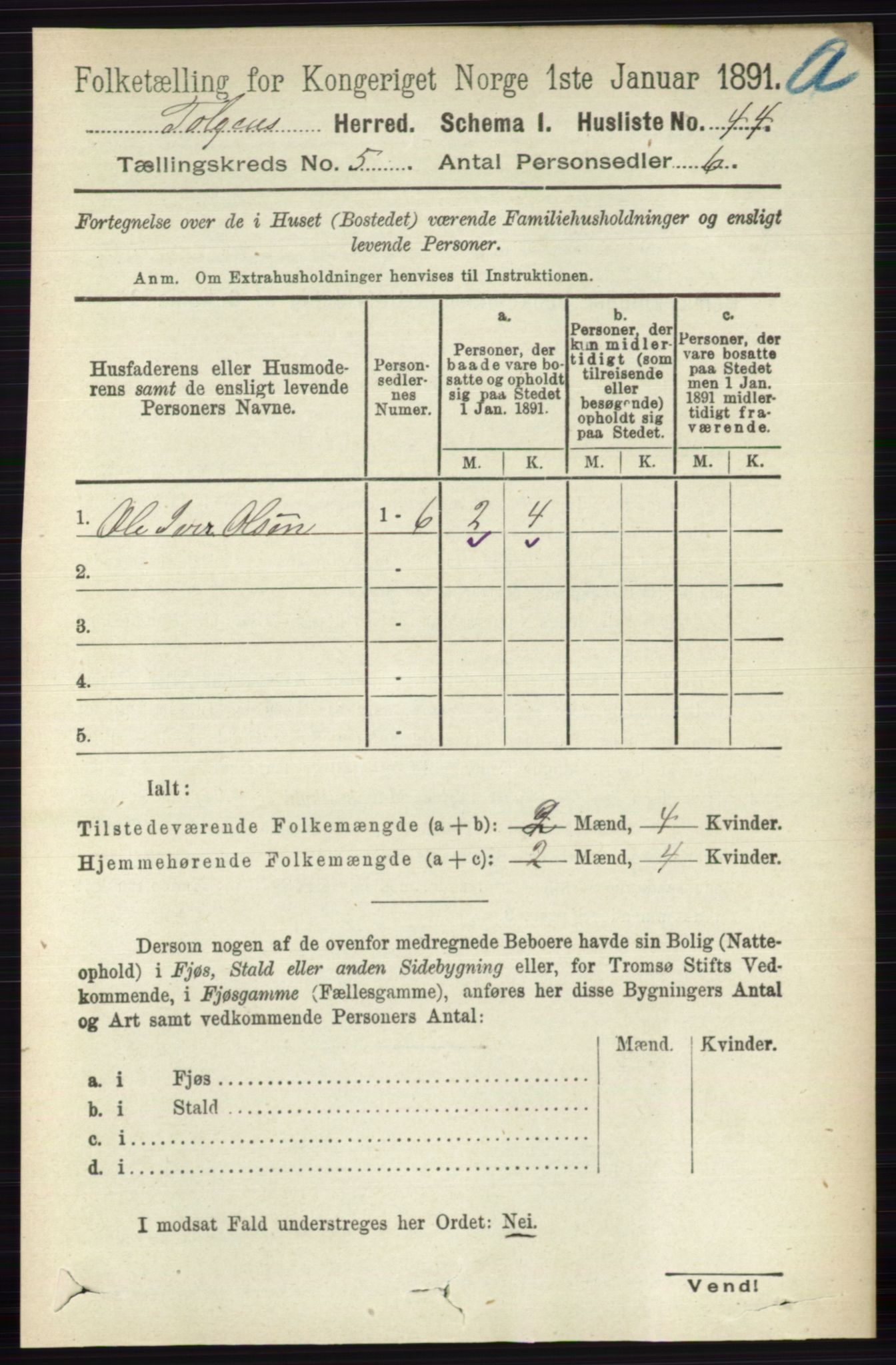 RA, 1891 census for 0436 Tolga, 1891, p. 1288