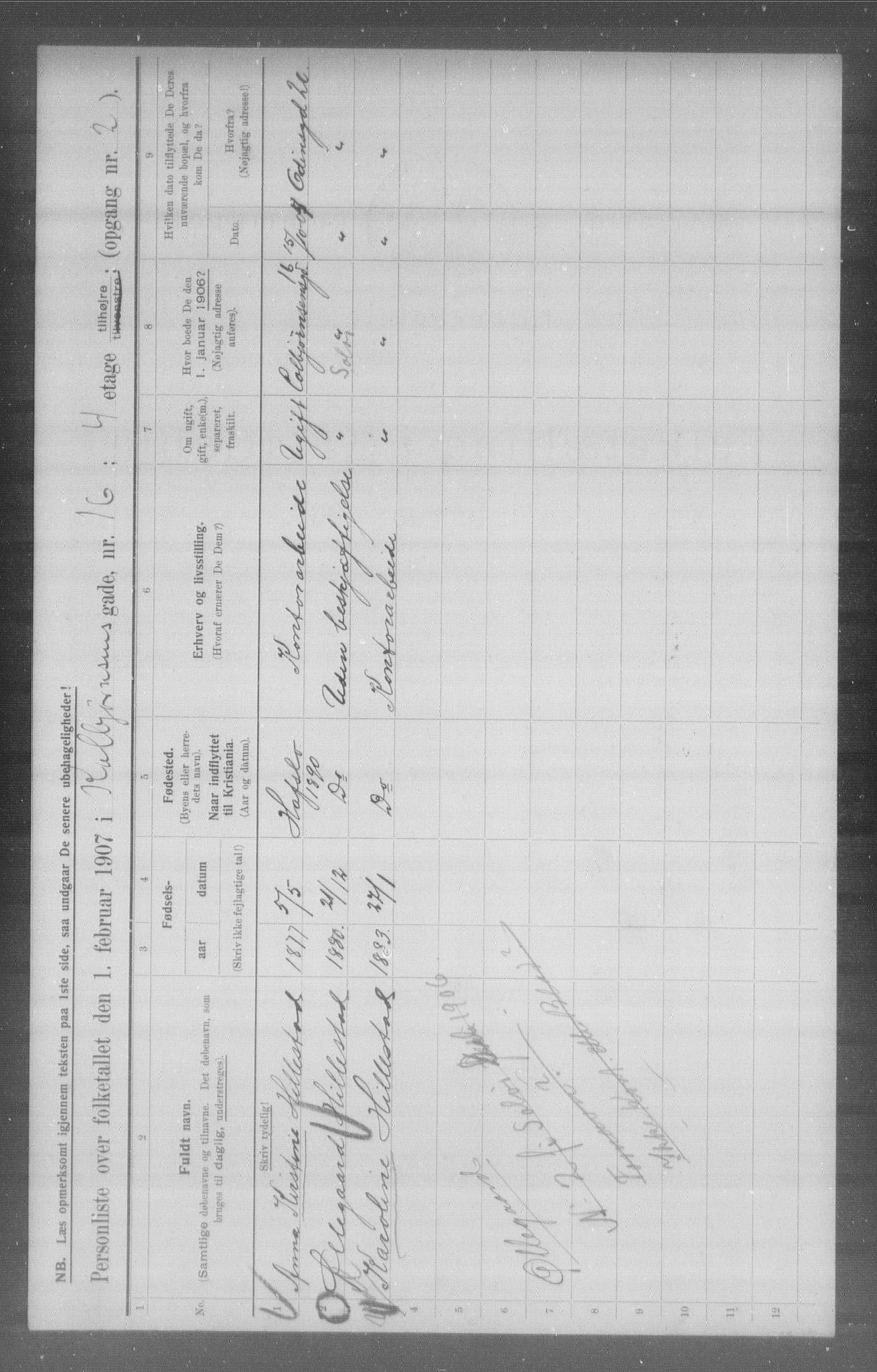 OBA, Municipal Census 1907 for Kristiania, 1907, p. 6616