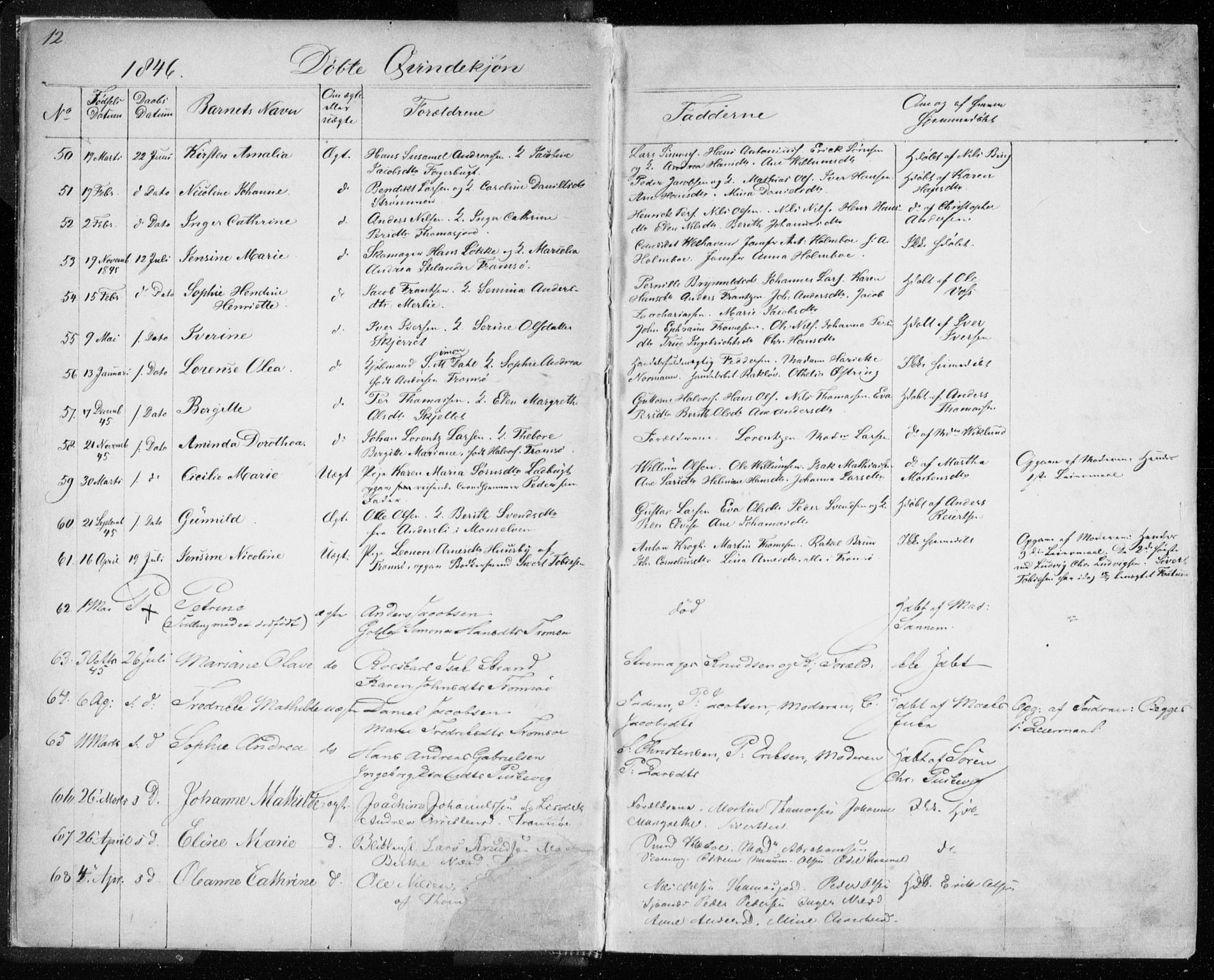 Tromsø sokneprestkontor/stiftsprosti/domprosti, AV/SATØ-S-1343/G/Gb/L0005klokker: Parish register (copy) no. 5, 1846-1857, p. 12-13