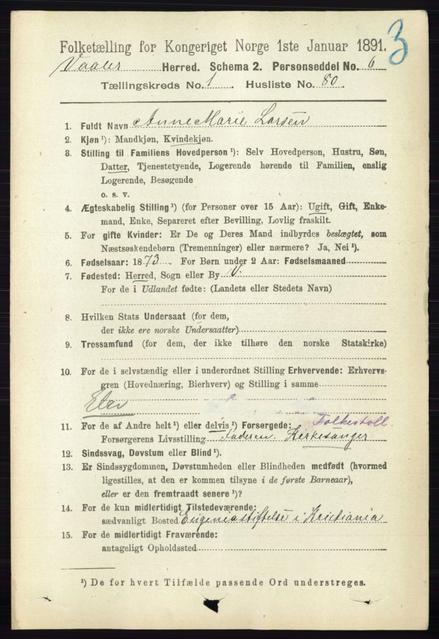 RA, 1891 census for 0137 Våler, 1891, p. 609