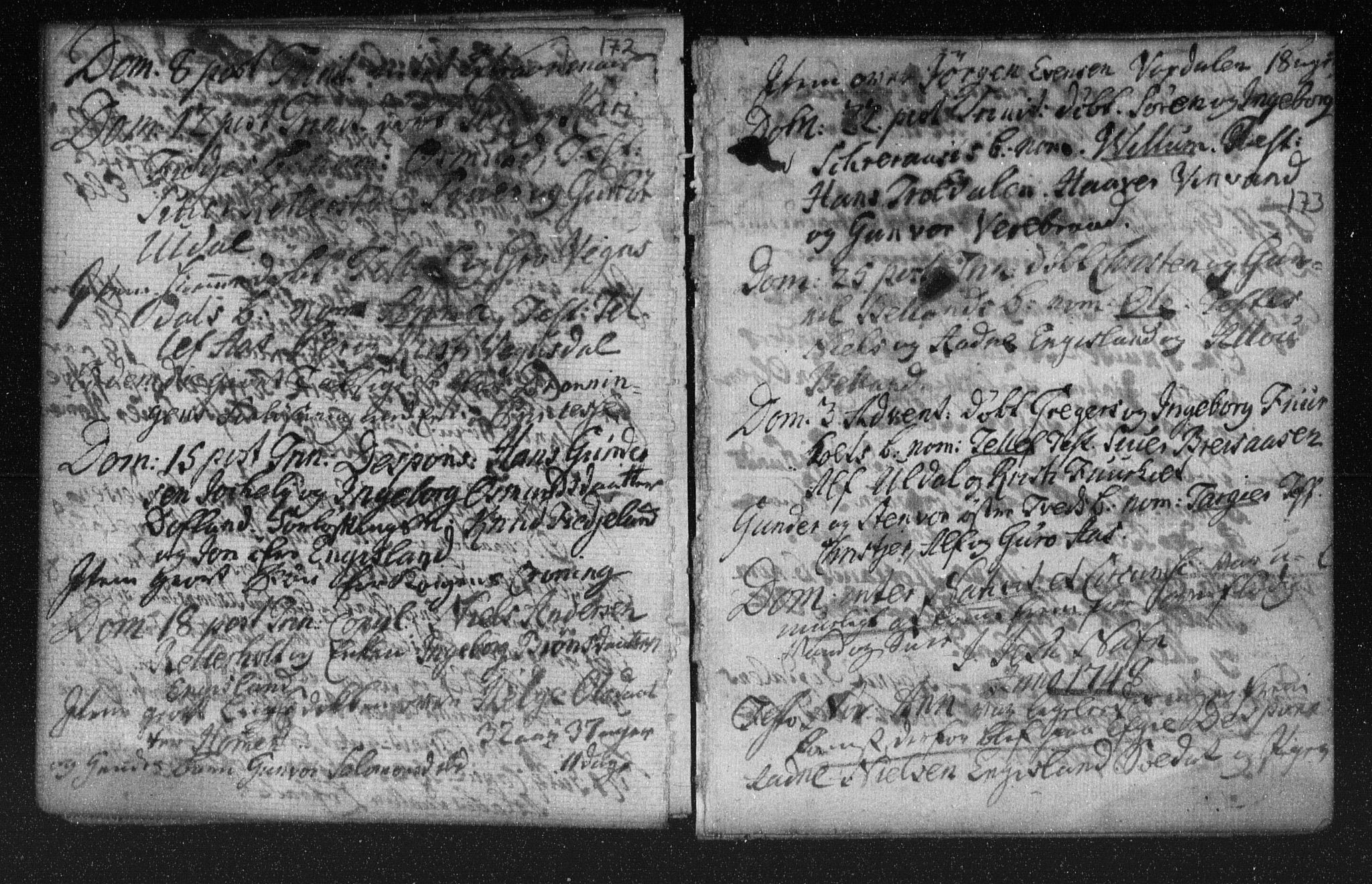 Herefoss sokneprestkontor, AV/SAK-1111-0019/F/Fa/Fab/L0001: Parish register (official) no. A 1, 1704-1779, p. 172-173