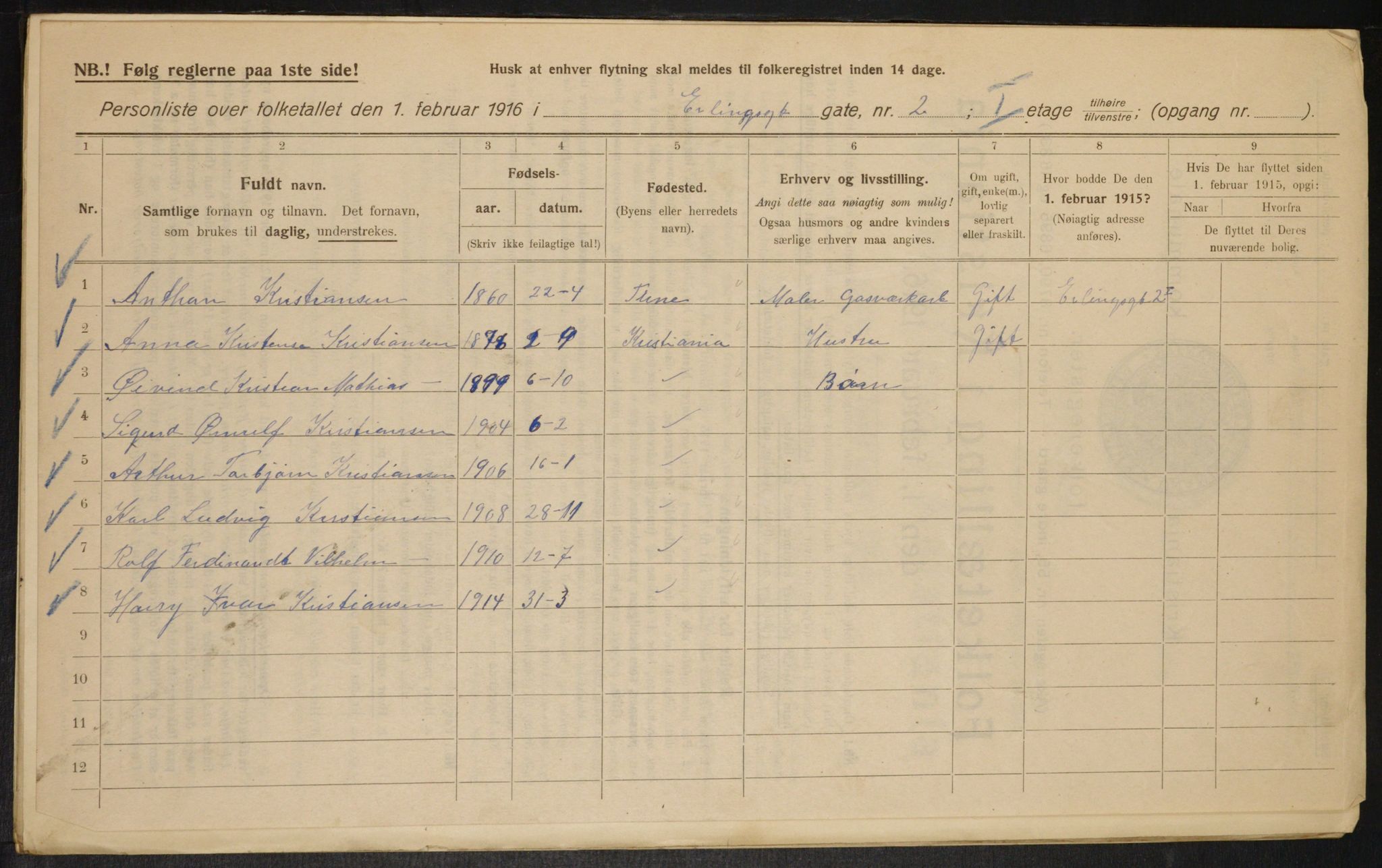 OBA, Municipal Census 1916 for Kristiania, 1916, p. 22370