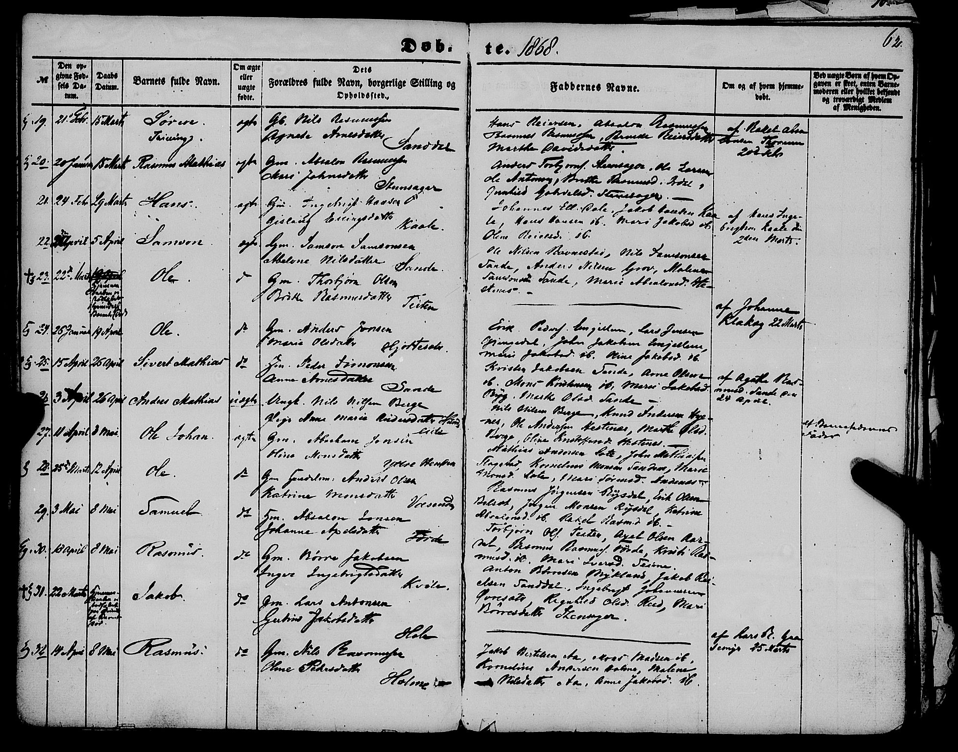 Gloppen sokneprestembete, AV/SAB-A-80101/H/Haa/Haaa/L0009: Parish register (official) no. A 9, 1855-1870, p. 62