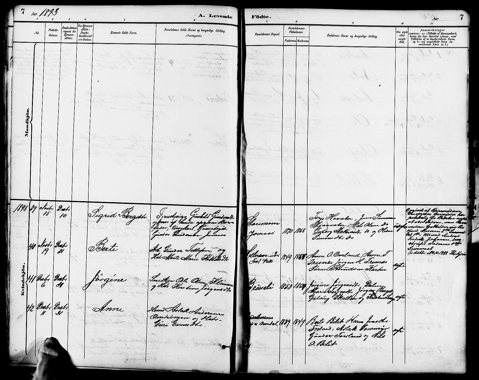 Froland sokneprestkontor, SAK/1111-0013/F/Fb/L0010: Parish register (copy) no. B 10, 1893-1920, p. 7