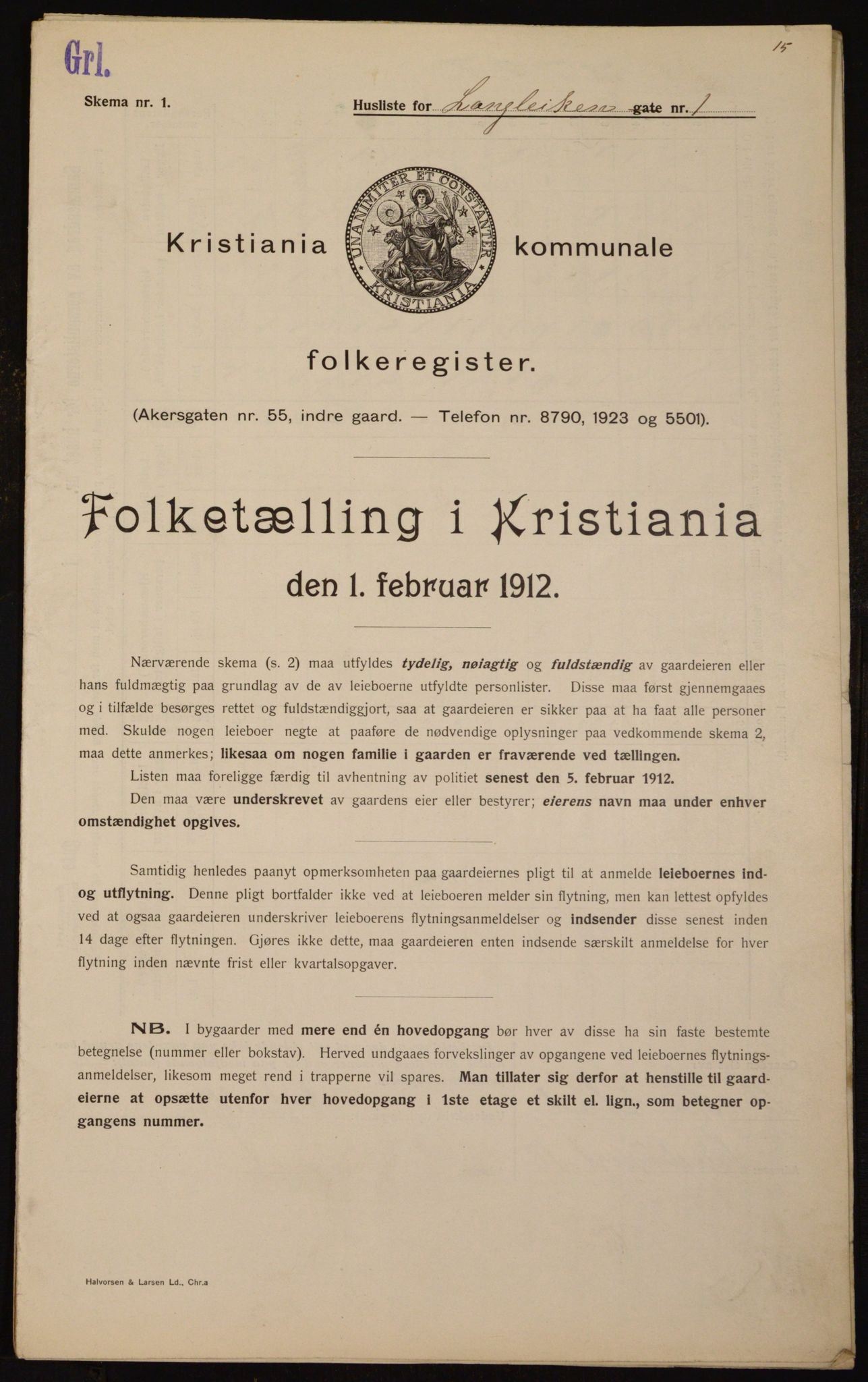 OBA, Municipal Census 1912 for Kristiania, 1912, p. 57255