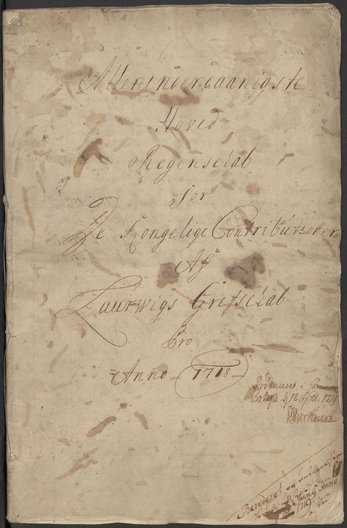 Rentekammeret inntil 1814, Reviderte regnskaper, Fogderegnskap, AV/RA-EA-4092/R33/L1988: Fogderegnskap Larvik grevskap, 1718, p. 3