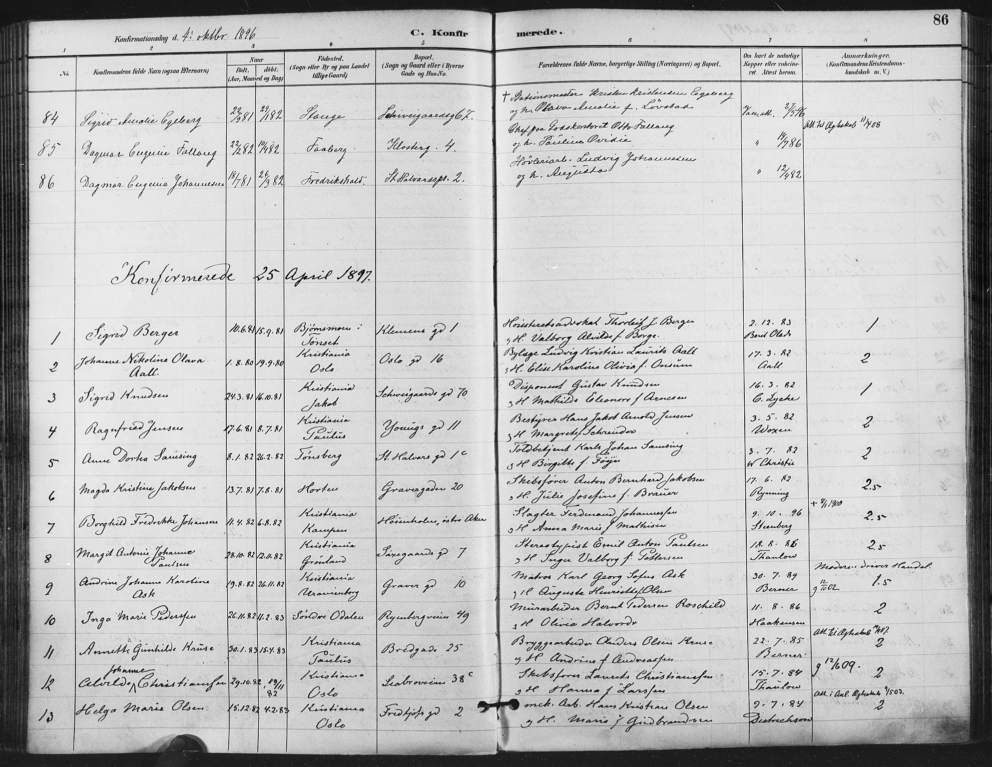 Gamlebyen prestekontor Kirkebøker, AV/SAO-A-10884/F/Fa/L0008: Parish register (official) no. 8, 1891-1908, p. 86