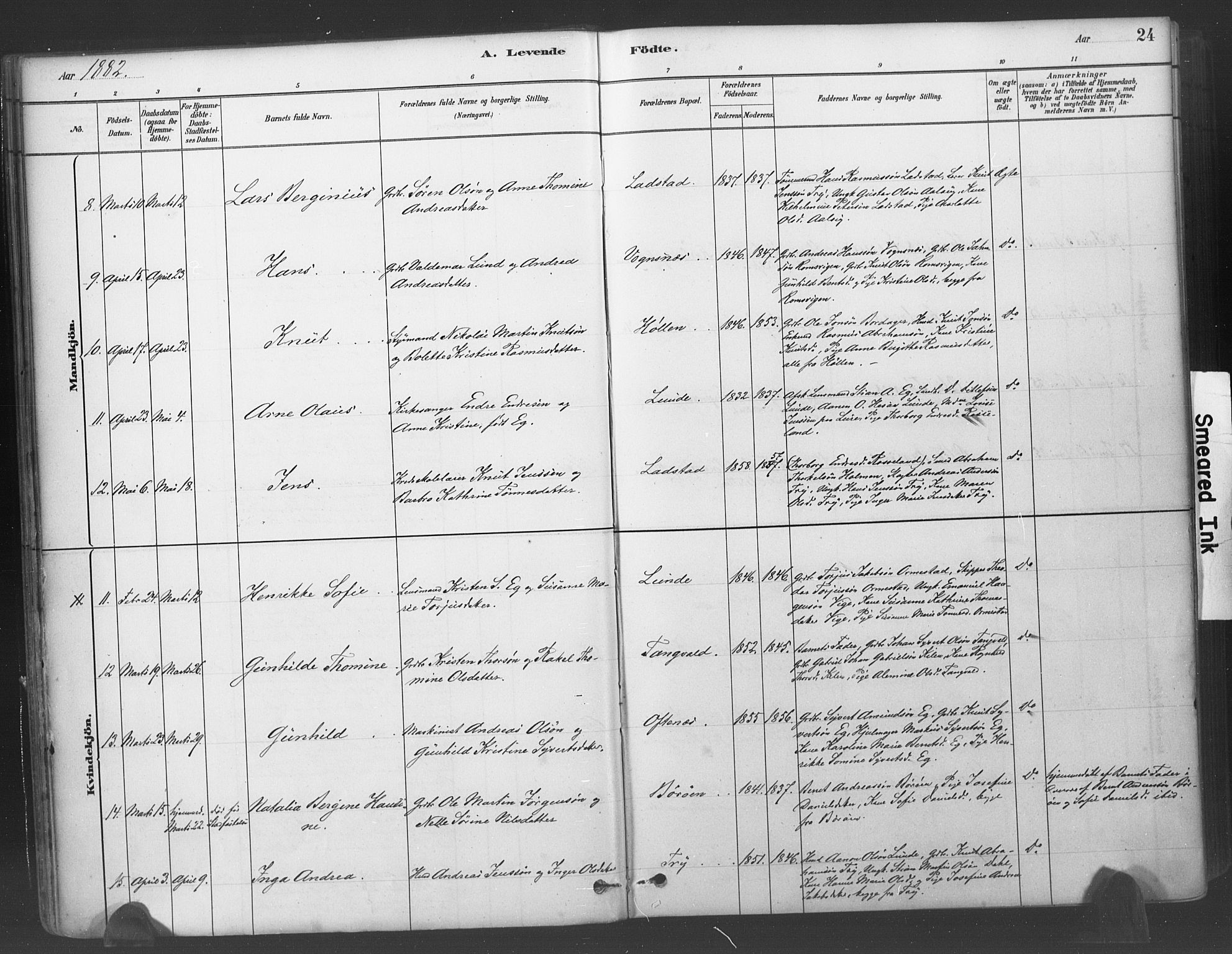 Søgne sokneprestkontor, AV/SAK-1111-0037/F/Fa/Fab/L0012: Parish register (official) no. A 12, 1880-1891, p. 24