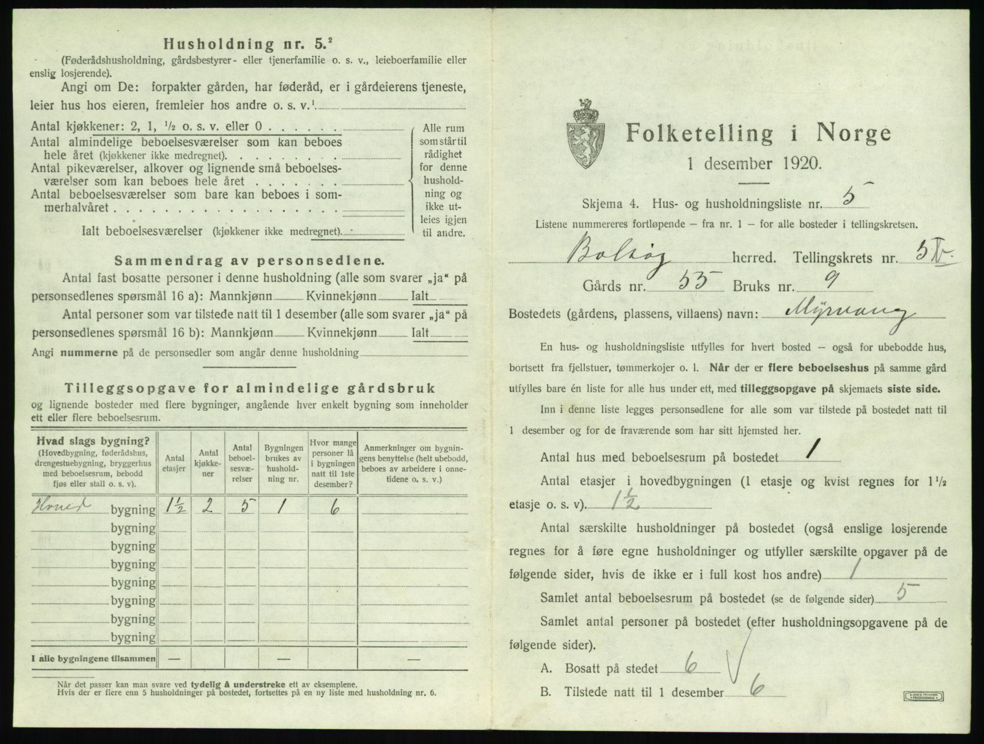 SAT, 1920 census for Bolsøy, 1920, p. 909