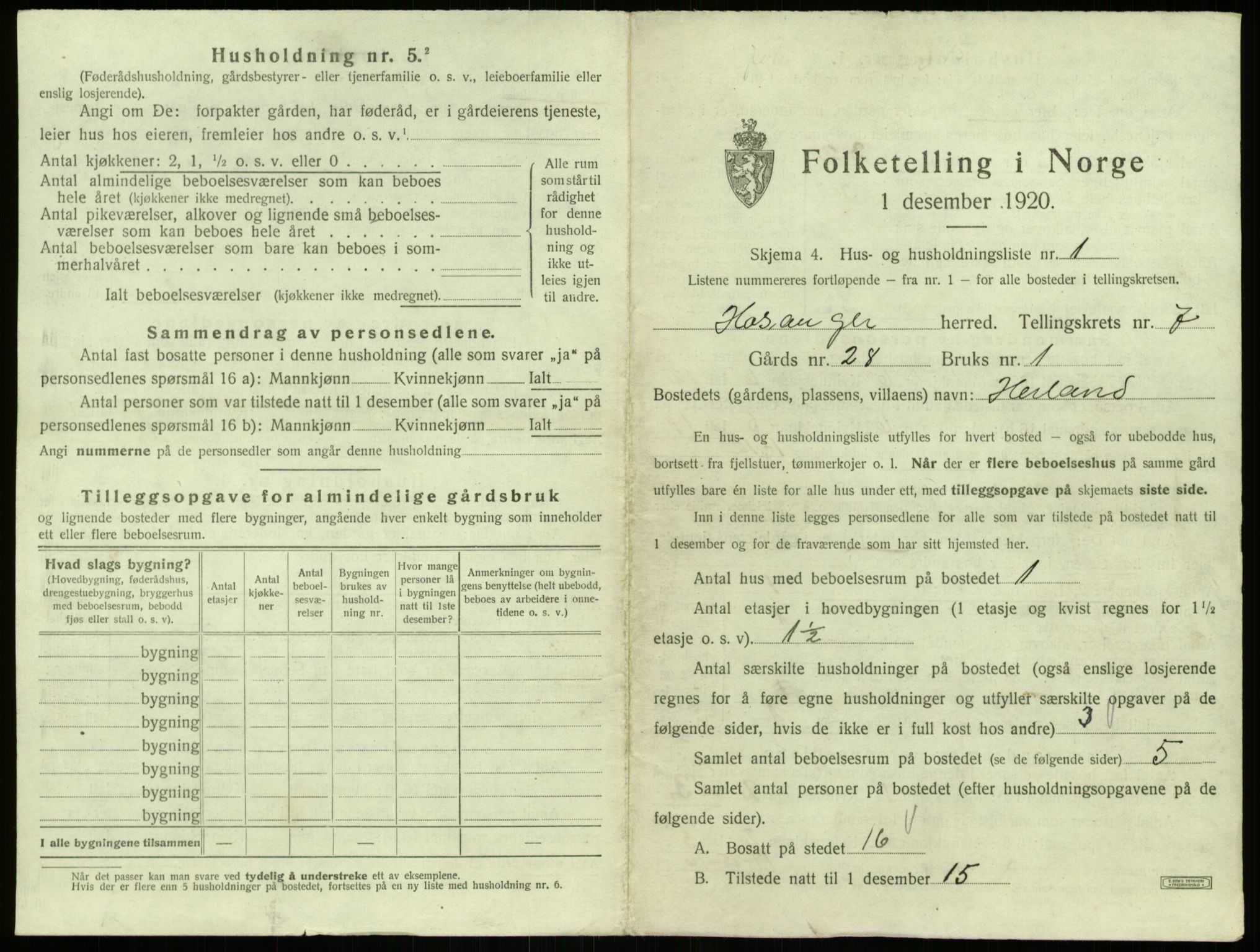 SAB, 1920 census for Hosanger, 1920, p. 383