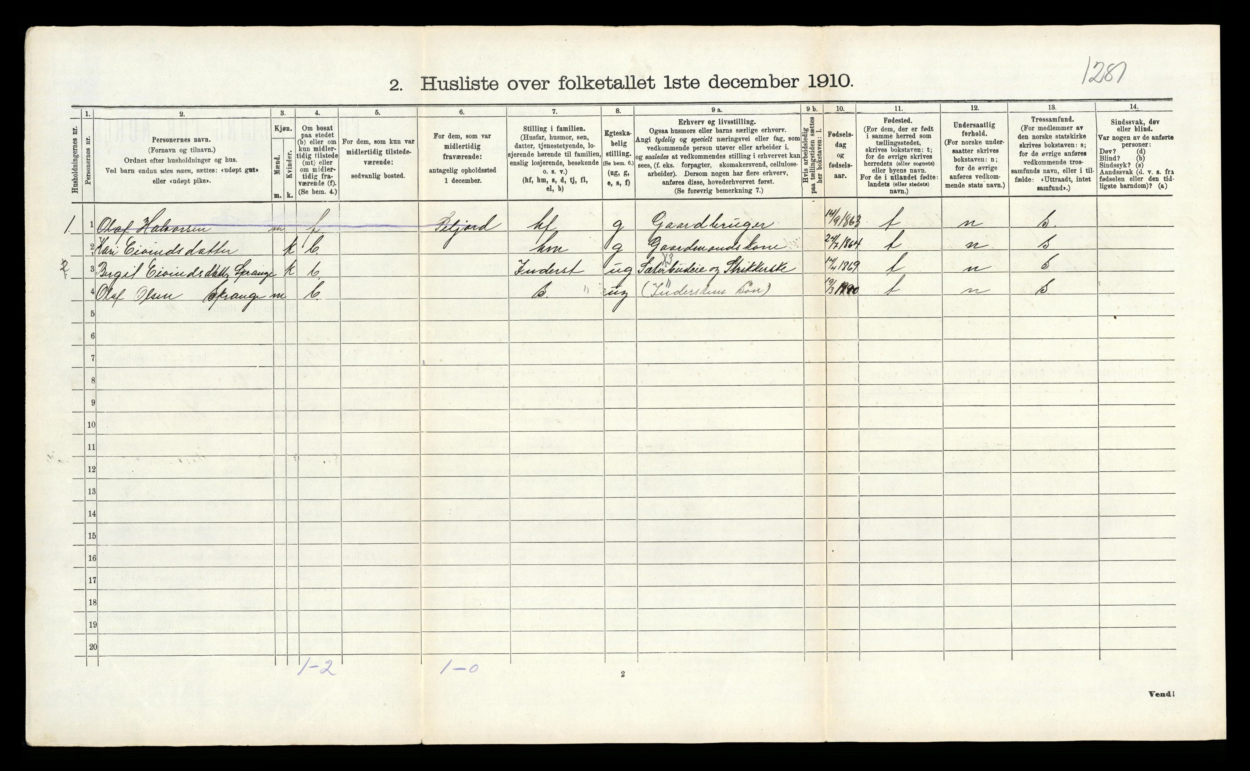 RA, 1910 census for Seljord, 1910, p. 360