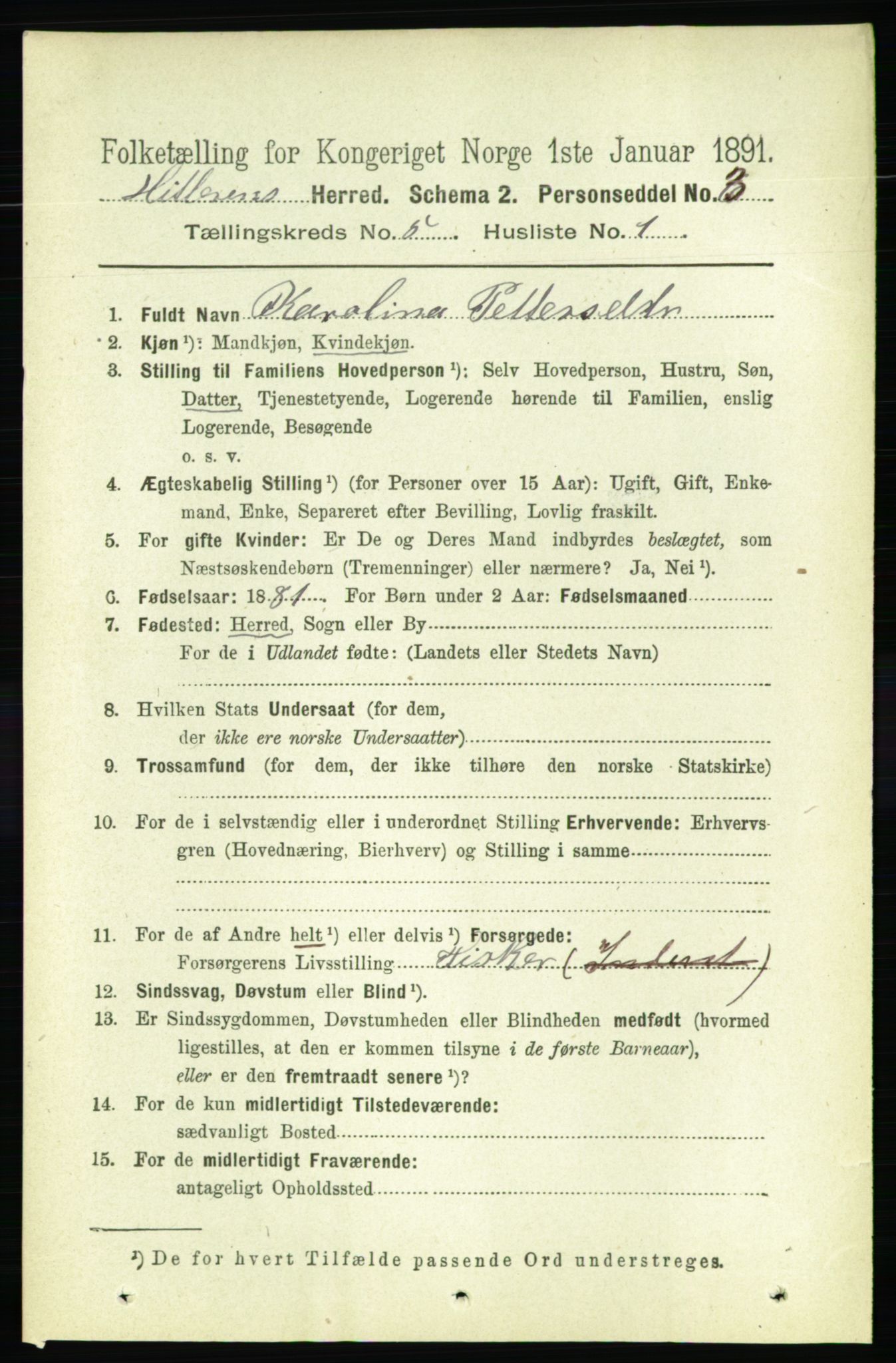 RA, 1891 census for 1617 Hitra, 1891, p. 889