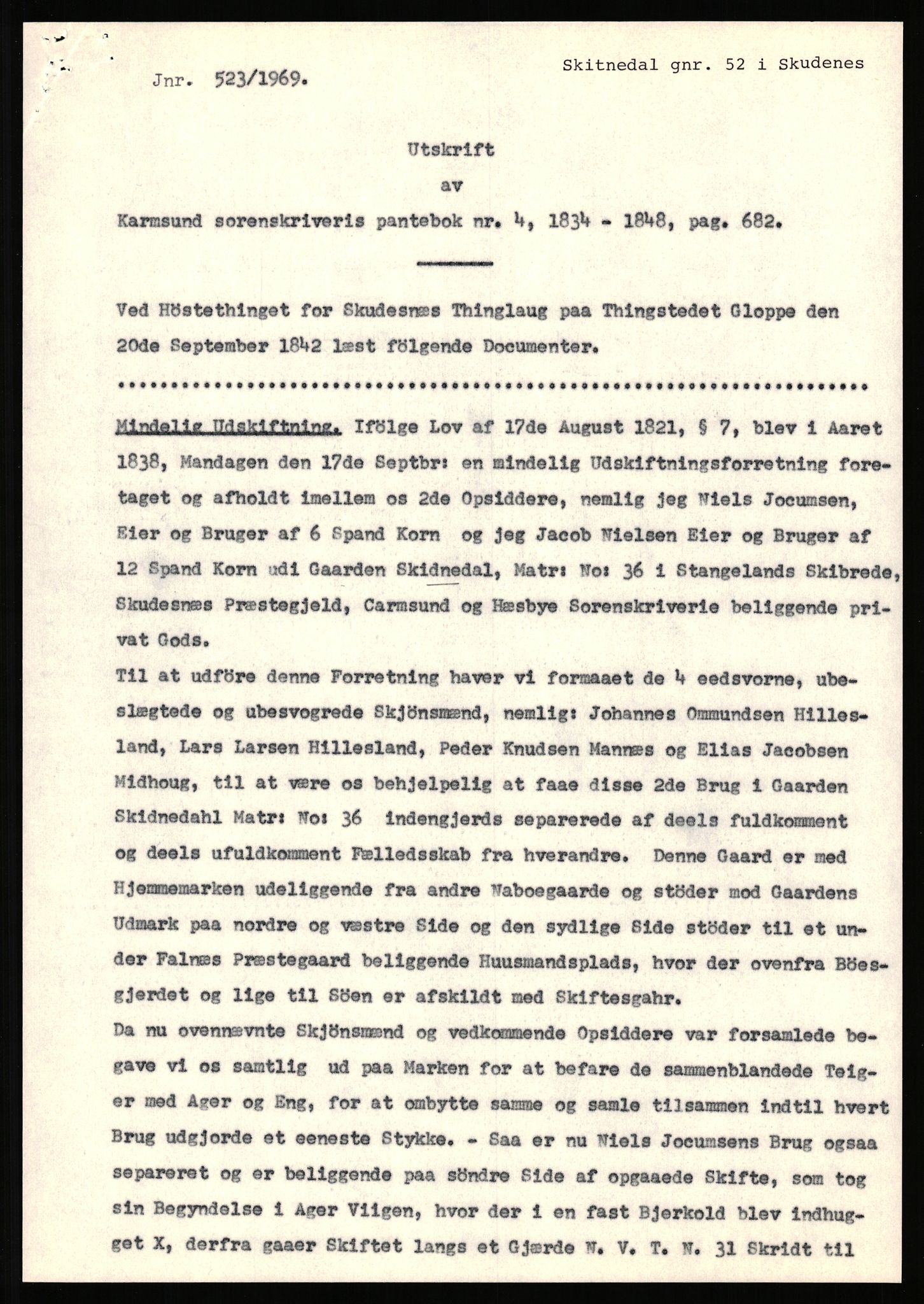 Statsarkivet i Stavanger, SAST/A-101971/03/Y/Yj/L0075: Avskrifter sortert etter gårdsnavn: Skastad - Skjerveim, 1750-1930, p. 597