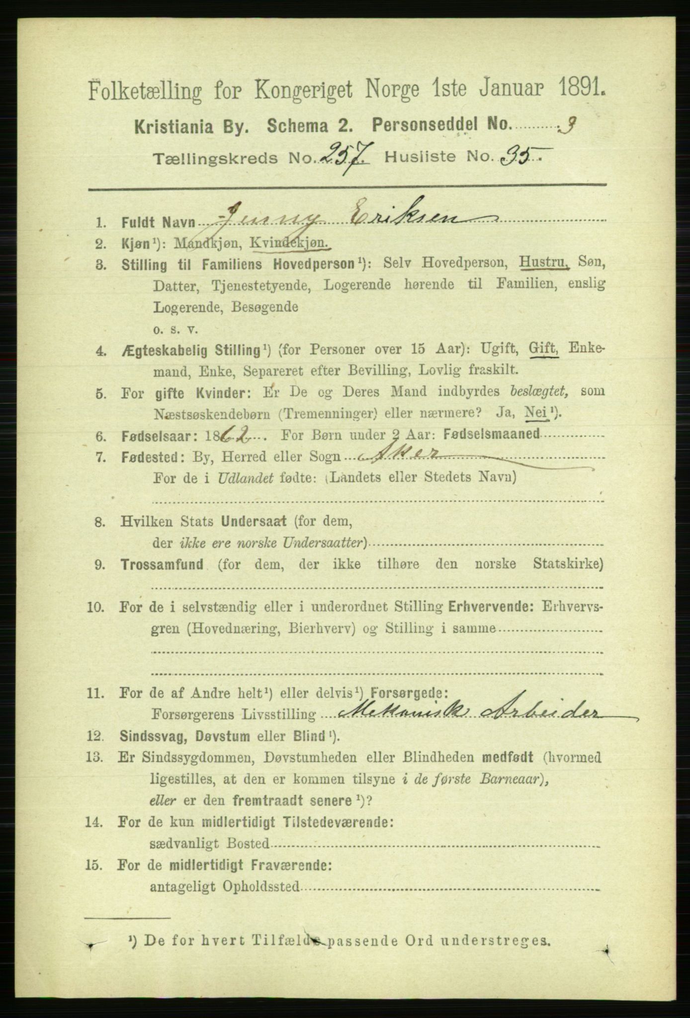 RA, 1891 census for 0301 Kristiania, 1891, p. 157054