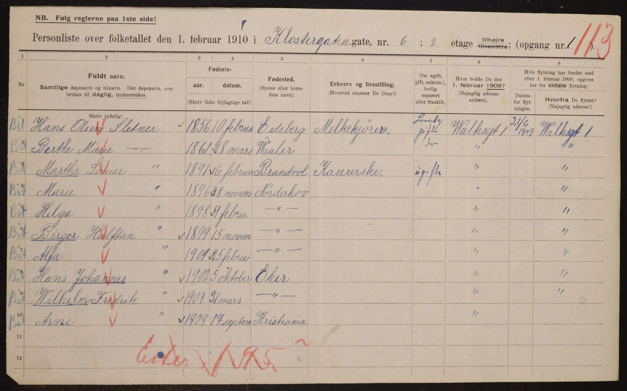 OBA, Municipal Census 1910 for Kristiania, 1910, p. 50691