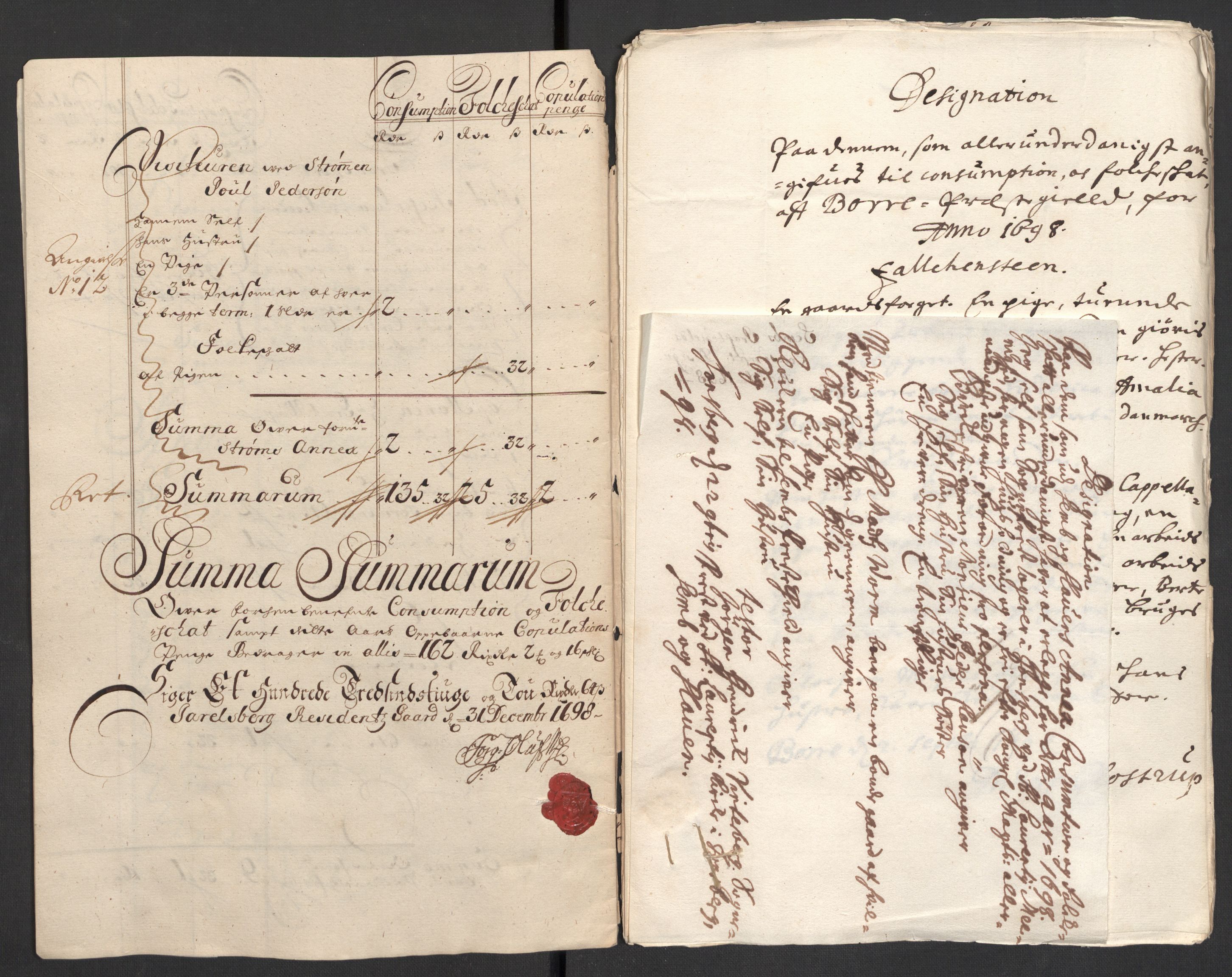 Rentekammeret inntil 1814, Reviderte regnskaper, Fogderegnskap, RA/EA-4092/R32/L1868: Fogderegnskap Jarlsberg grevskap, 1697-1699, p. 151