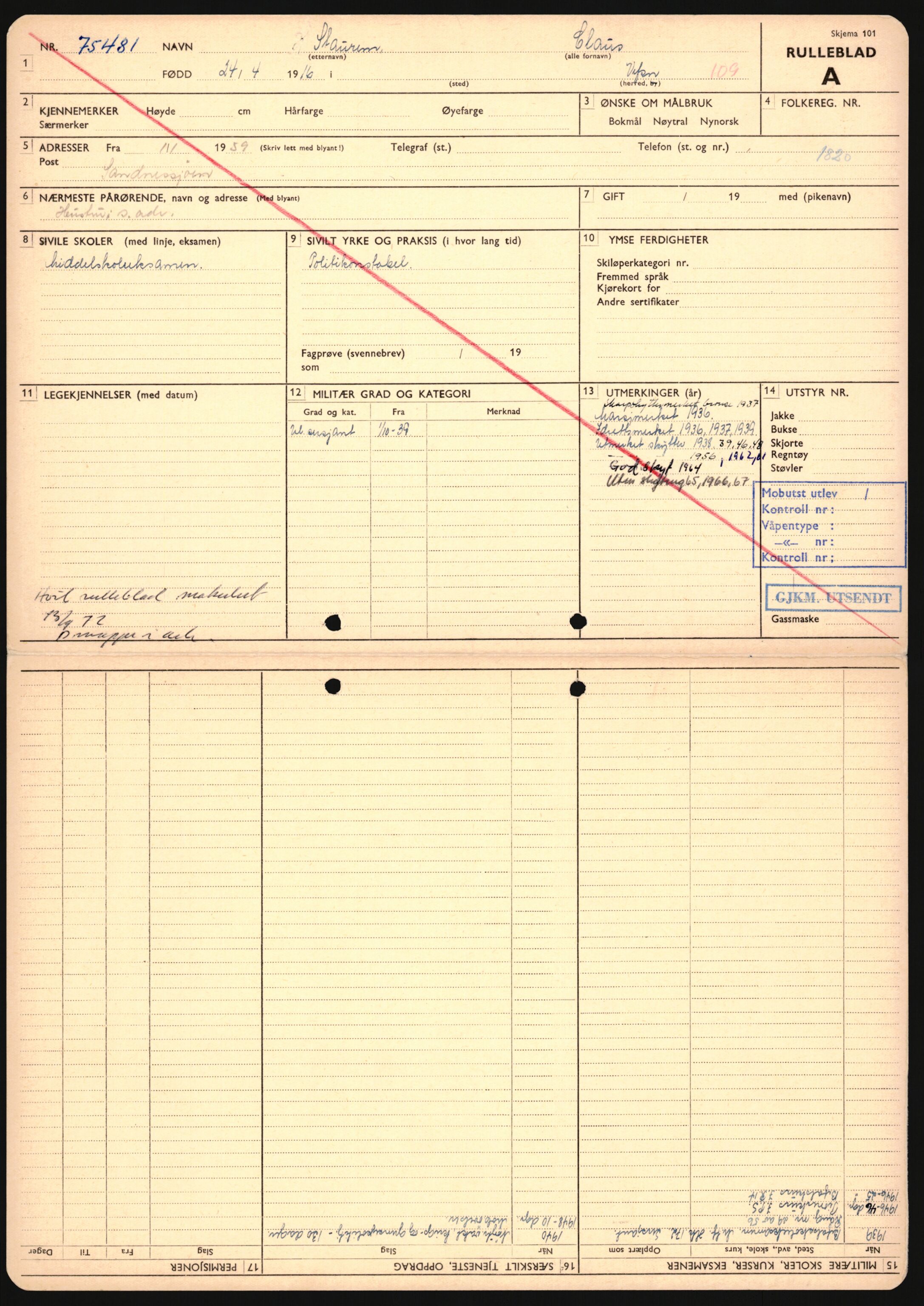 Forsvaret, Sør-Hålogaland landforsvar, AV/RA-RAFA-2552/P/Pa/L0302: Personellmapper for slettet personell, yrkesbefal og vernepliktig befal, født 1913-1916, 1932-1976, p. 451