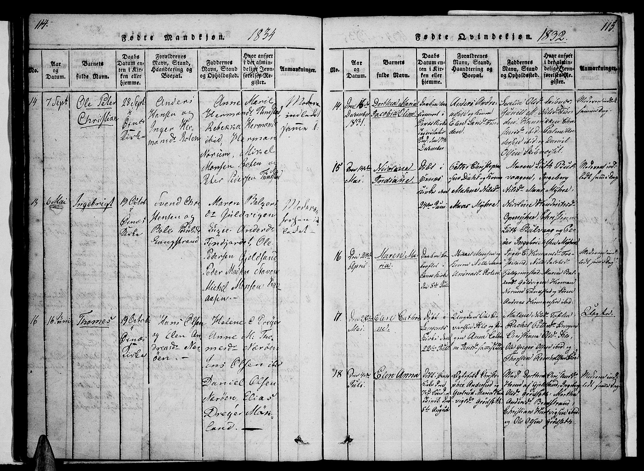 Ministerialprotokoller, klokkerbøker og fødselsregistre - Nordland, AV/SAT-A-1459/893/L1331: Parish register (official) no. 893A04, 1820-1840, p. 114-115