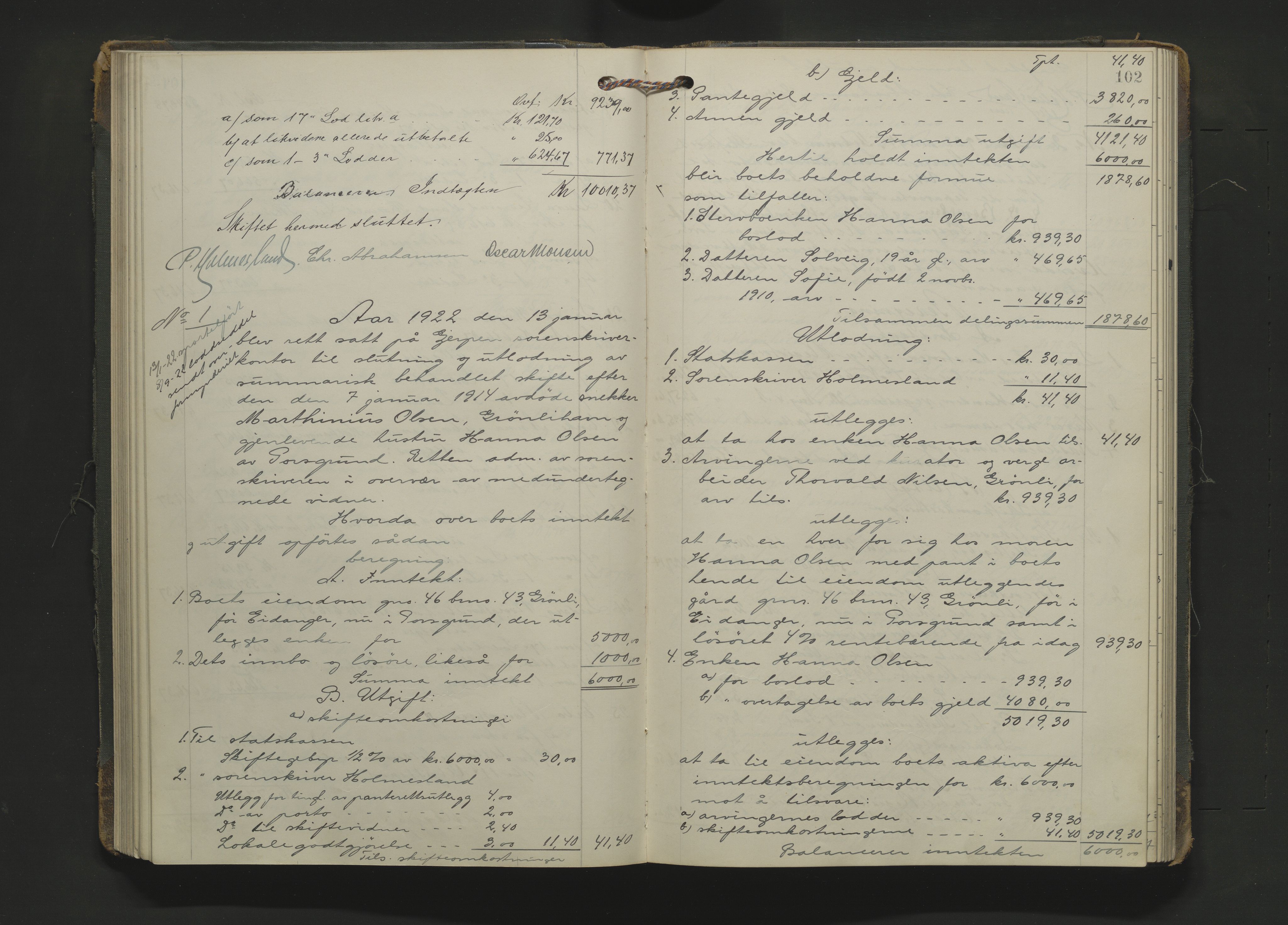 Gjerpen sorenskriveri, SAKO/A-216/H/Hb/Hbc/Hbcb/L0002: Skifteutlodningsprotokoll, Porsgrunn by, 1914-1925, p. 101b-102a