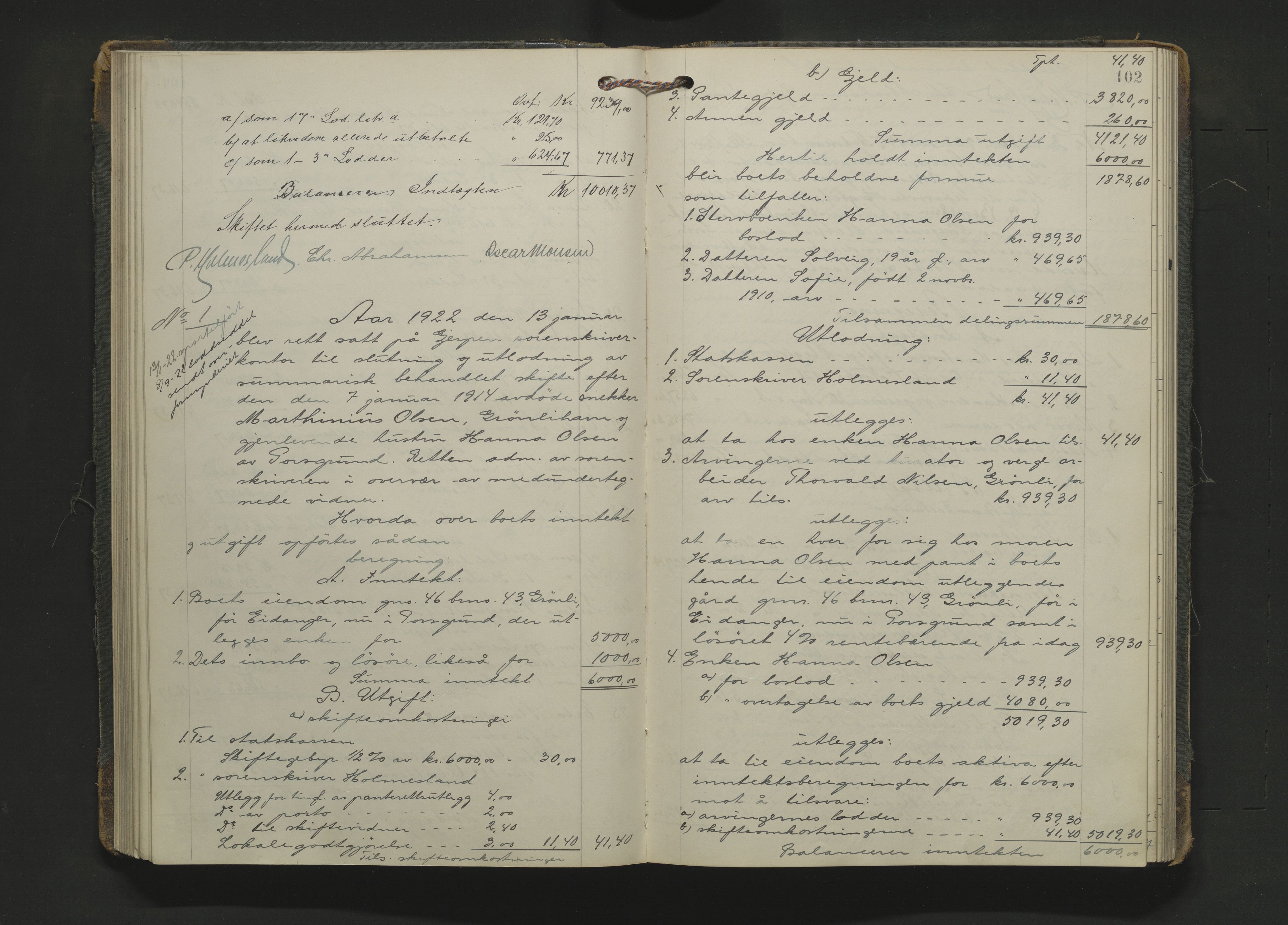 Gjerpen sorenskriveri, AV/SAKO-A-216/H/Hb/Hbc/Hbcb/L0002: Skifteutlodningsprotokoll, Porsgrunn by, 1914-1925, p. 101b-102a