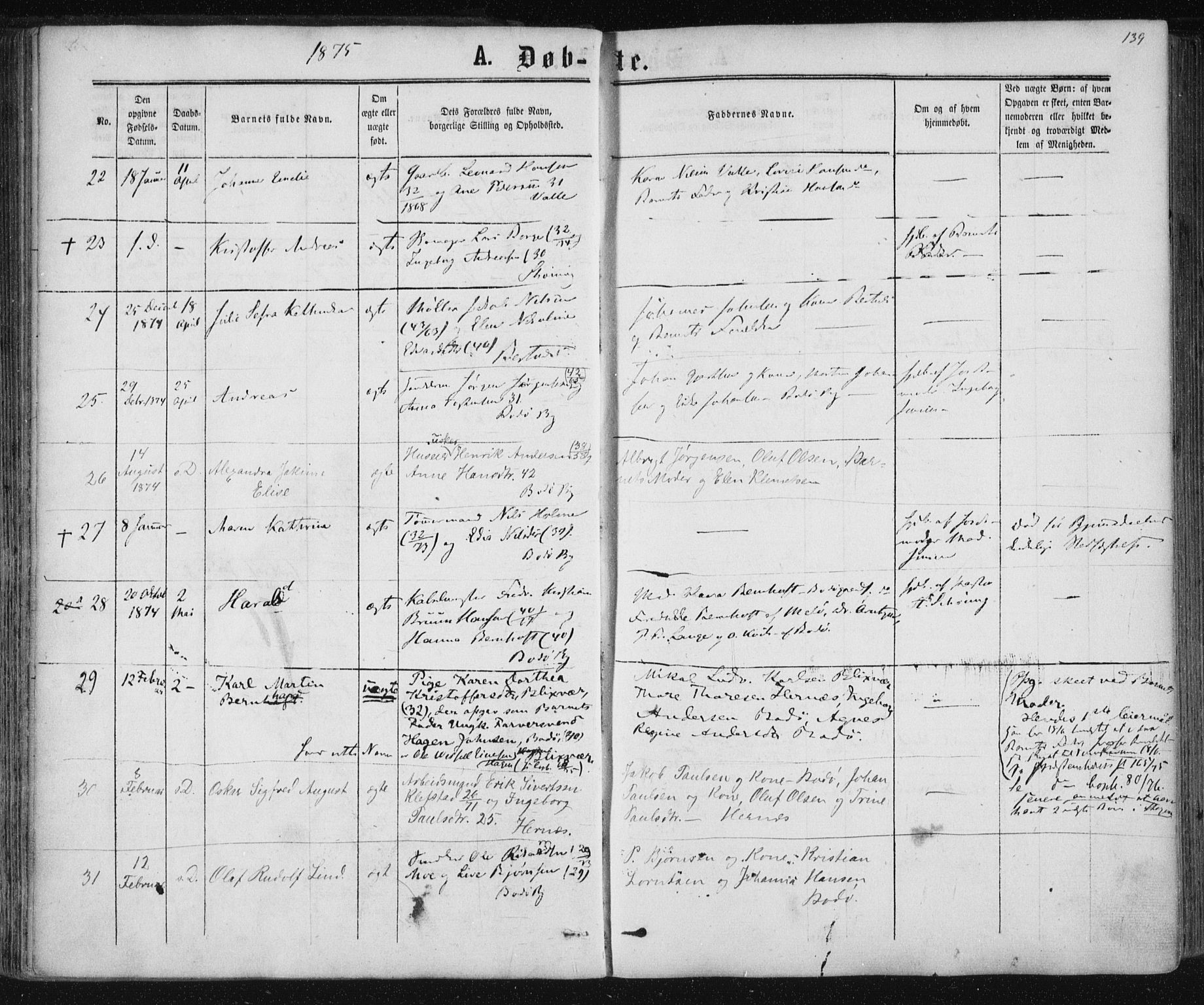 Ministerialprotokoller, klokkerbøker og fødselsregistre - Nordland, SAT/A-1459/801/L0008: Parish register (official) no. 801A08, 1864-1875, p. 139