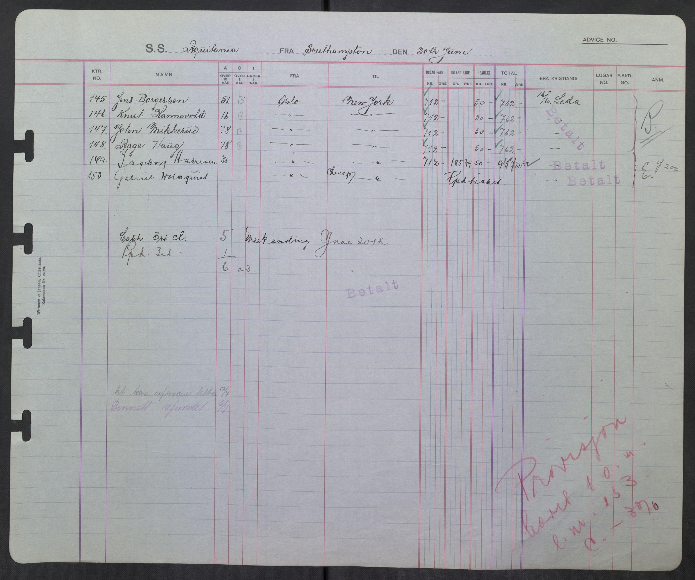 White Star-linjen, AV/SAO-PAO-0201/D/Db/L0002: Passasjerlister, 1924-1927, p. 140