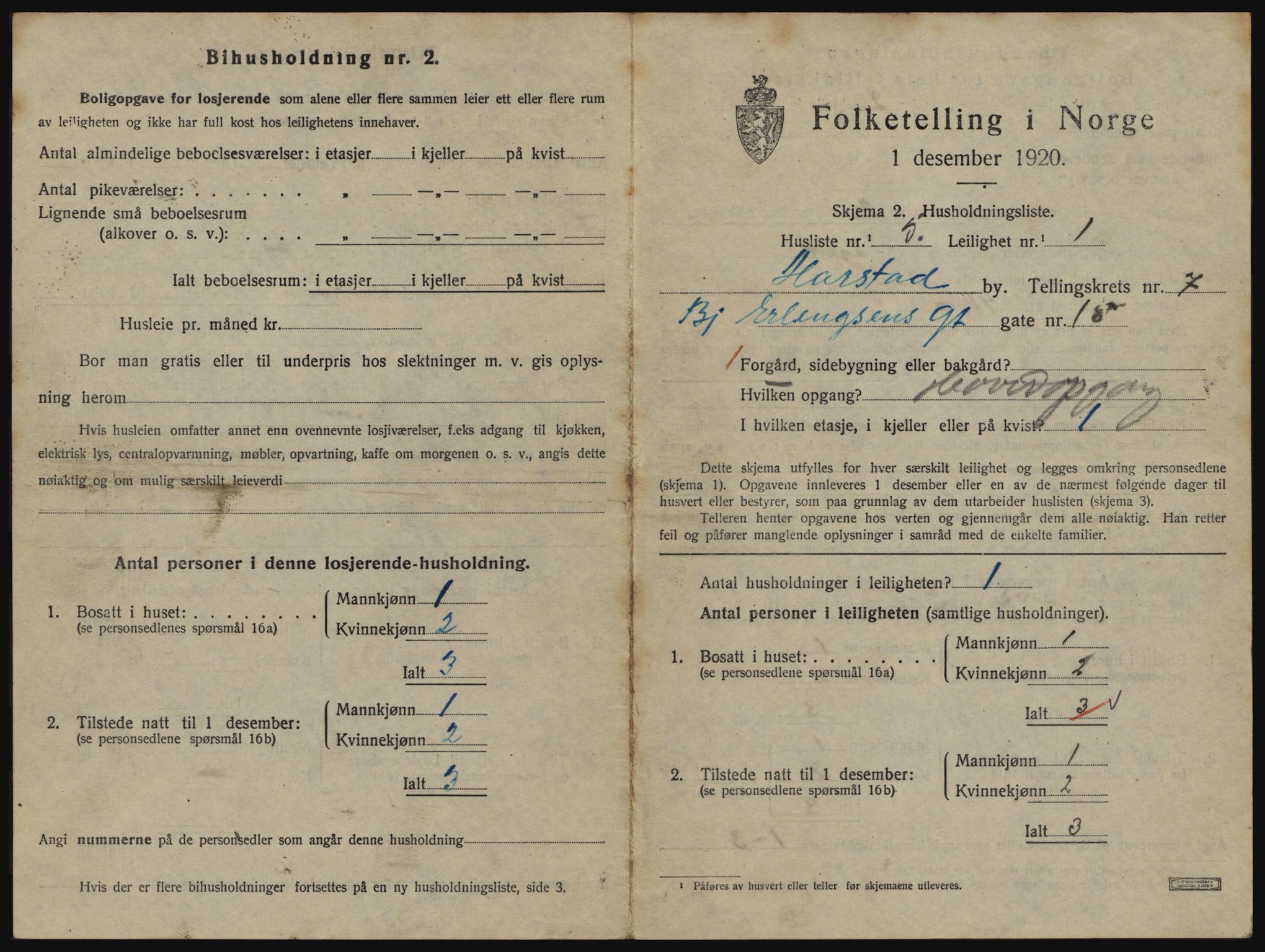 SATØ, 1920 census for Harstad, 1920, p. 2025