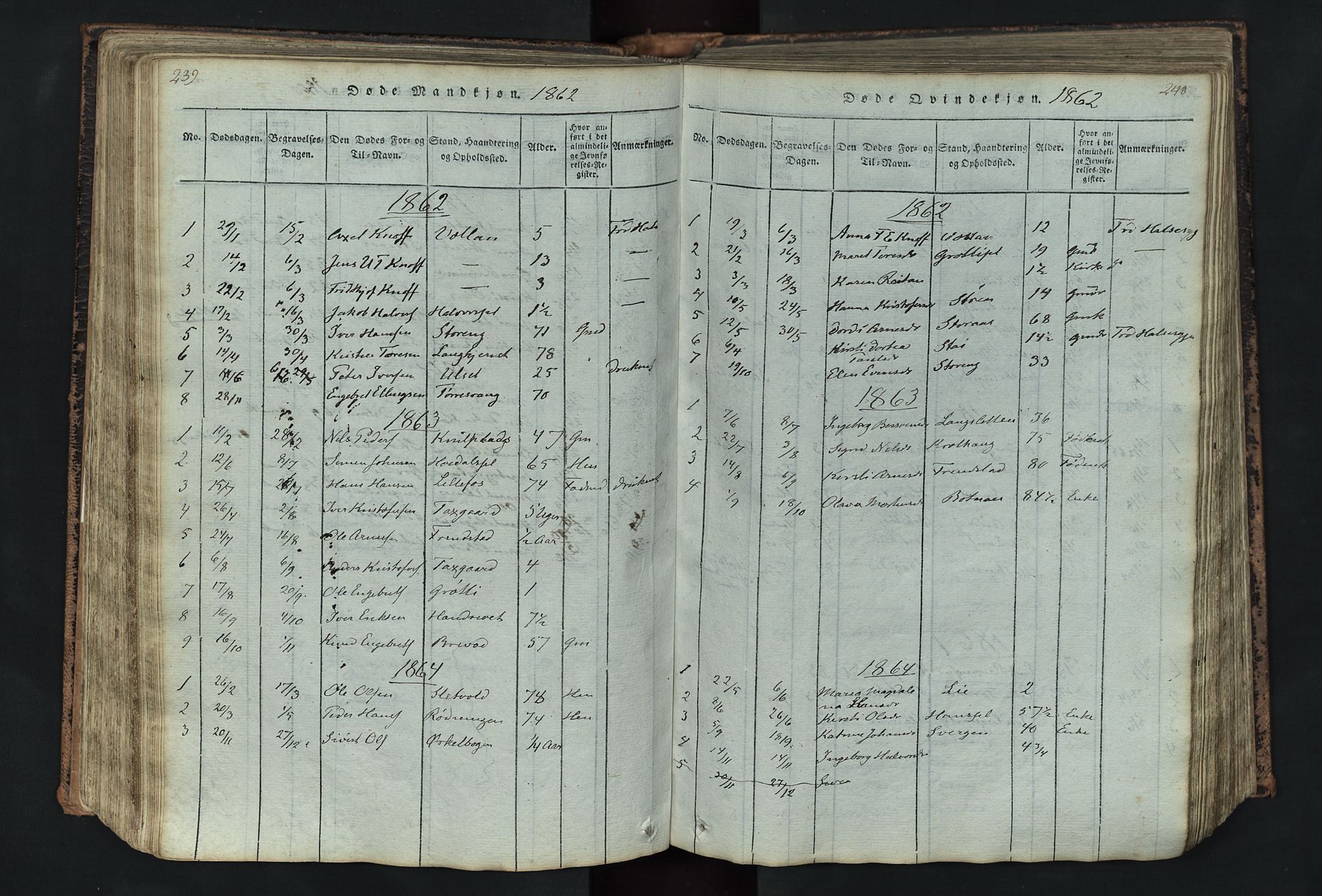Kvikne prestekontor, SAH/PREST-064/H/Ha/Hab/L0001: Parish register (copy) no. 1, 1815-1895, p. 239-240