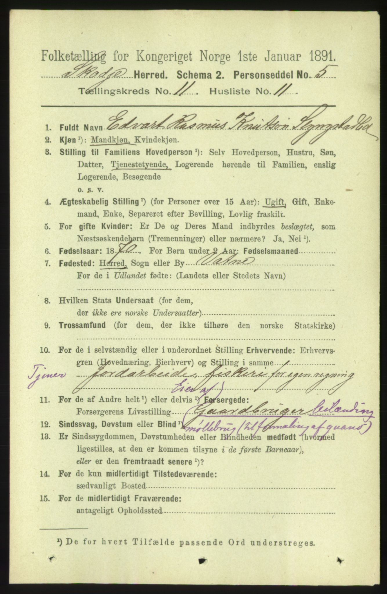 RA, 1891 census for 1529 Skodje, 1891, p. 2289