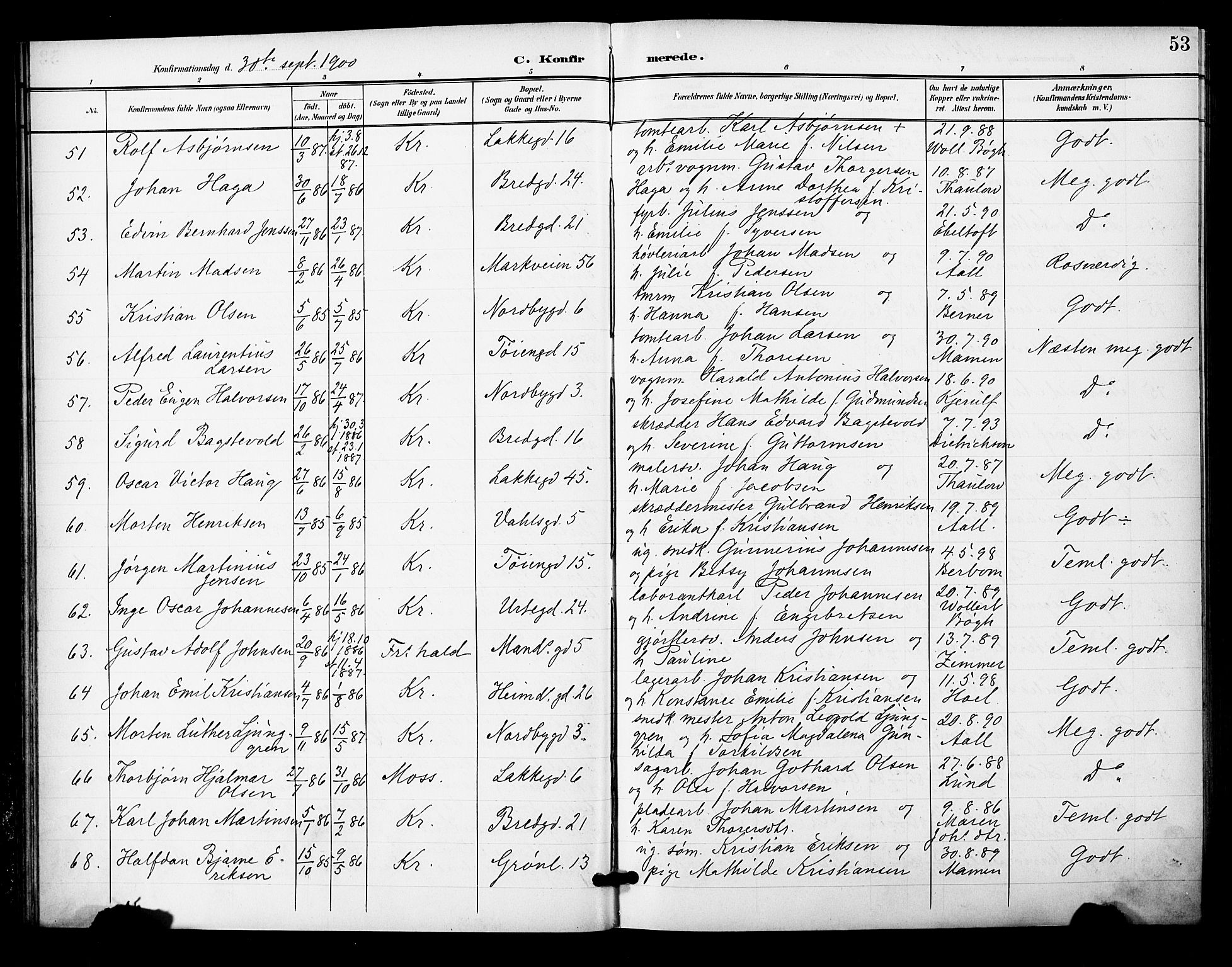 Grønland prestekontor Kirkebøker, AV/SAO-A-10848/F/Fa/L0015: Parish register (official) no. 15, 1899-1919, p. 53