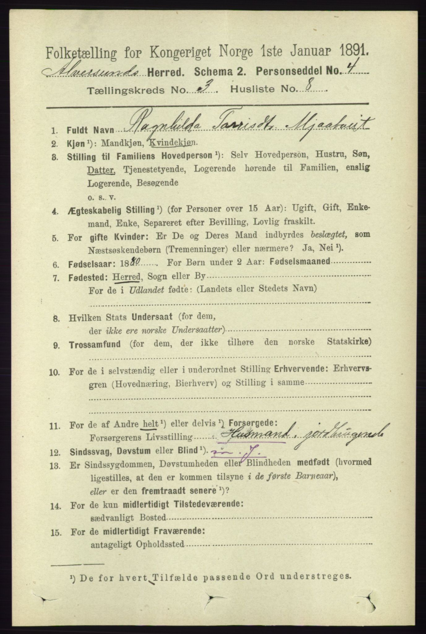 RA, 1891 census for 1257 Alversund, 1891, p. 1086