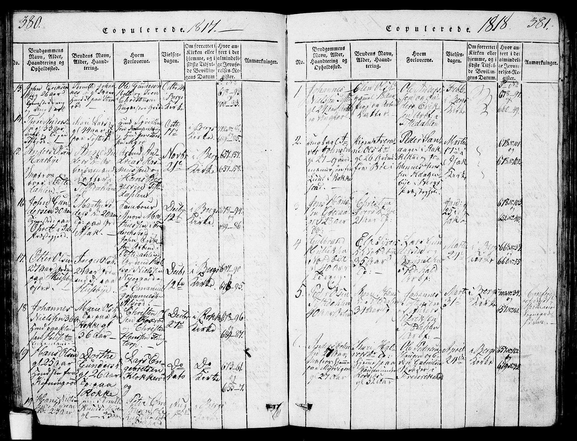 Berg prestekontor Kirkebøker, AV/SAO-A-10902/G/Ga/L0001: Parish register (copy) no. I 1, 1815-1832, p. 380-381