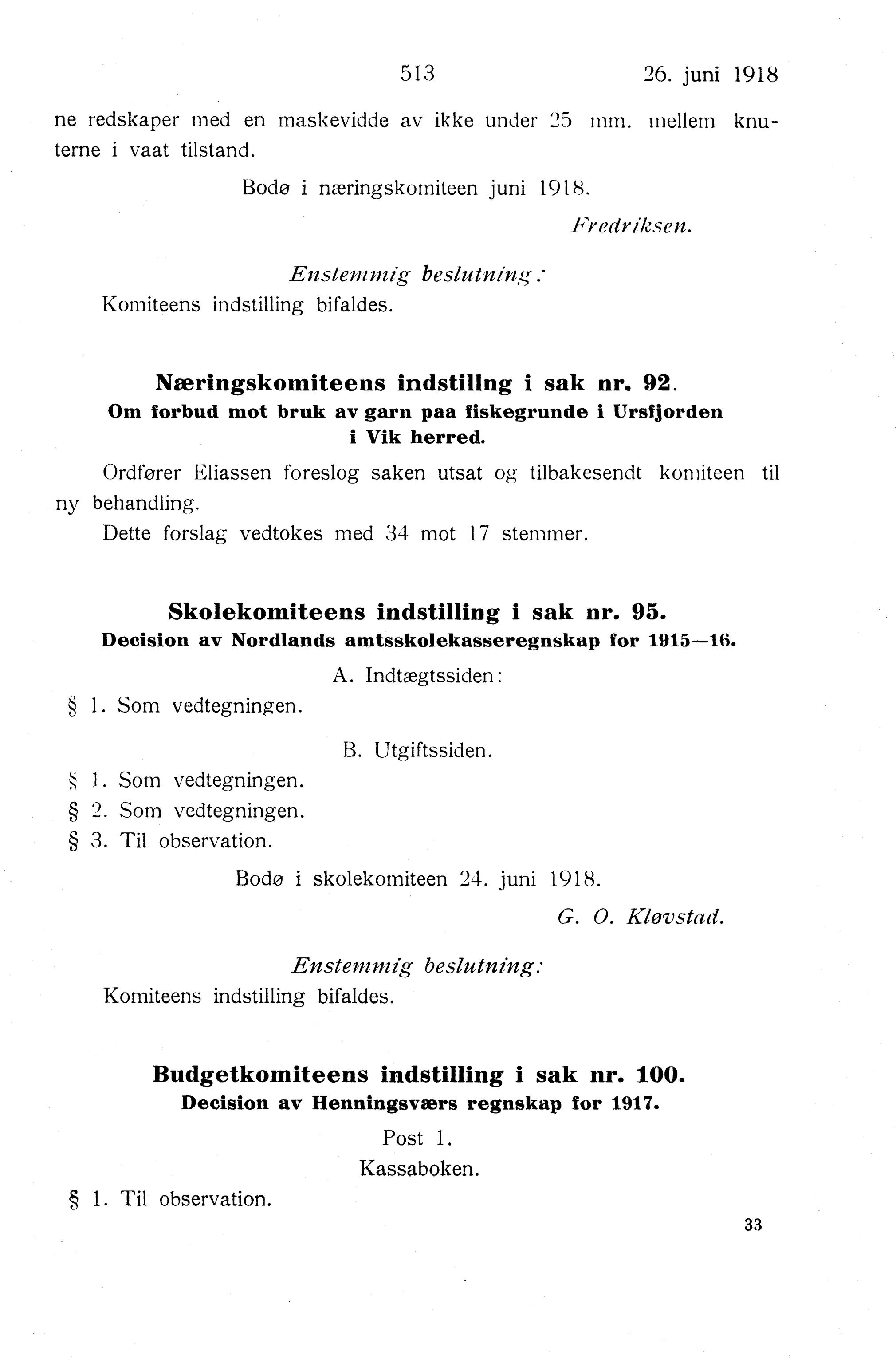 Nordland Fylkeskommune. Fylkestinget, AIN/NFK-17/176/A/Ac/L0041: Fylkestingsforhandlinger 1918, 1918