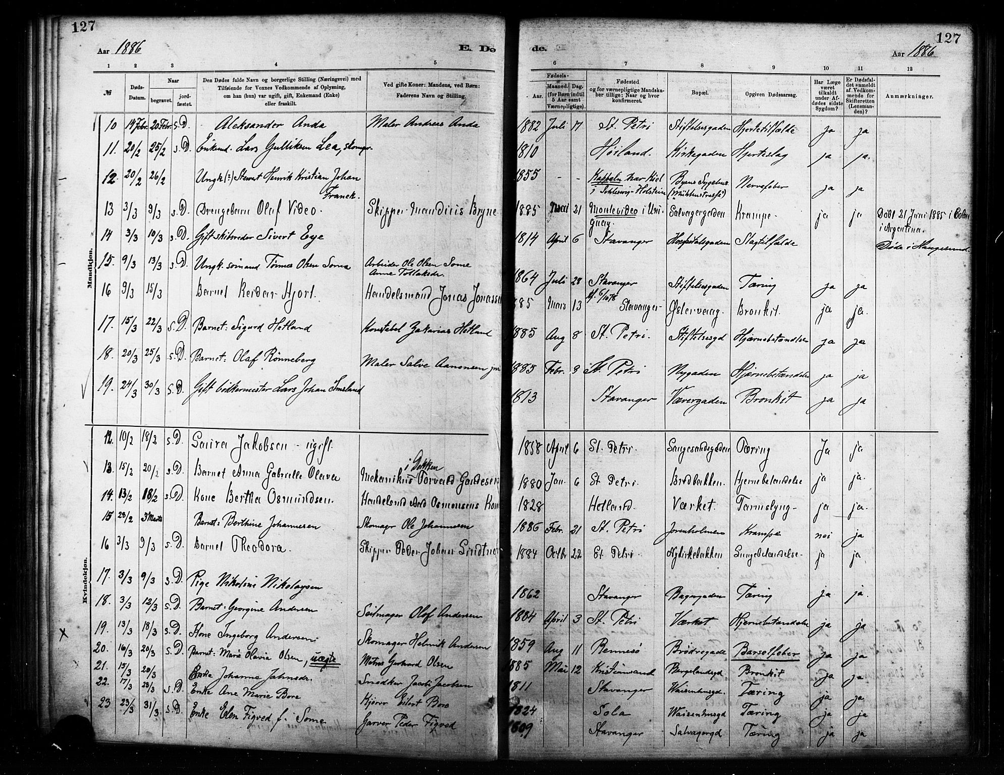 St. Petri sokneprestkontor, AV/SAST-A-101813/001/30/30BA/L0017: Parish register (official) no. A 17, 1879-1895, p. 127