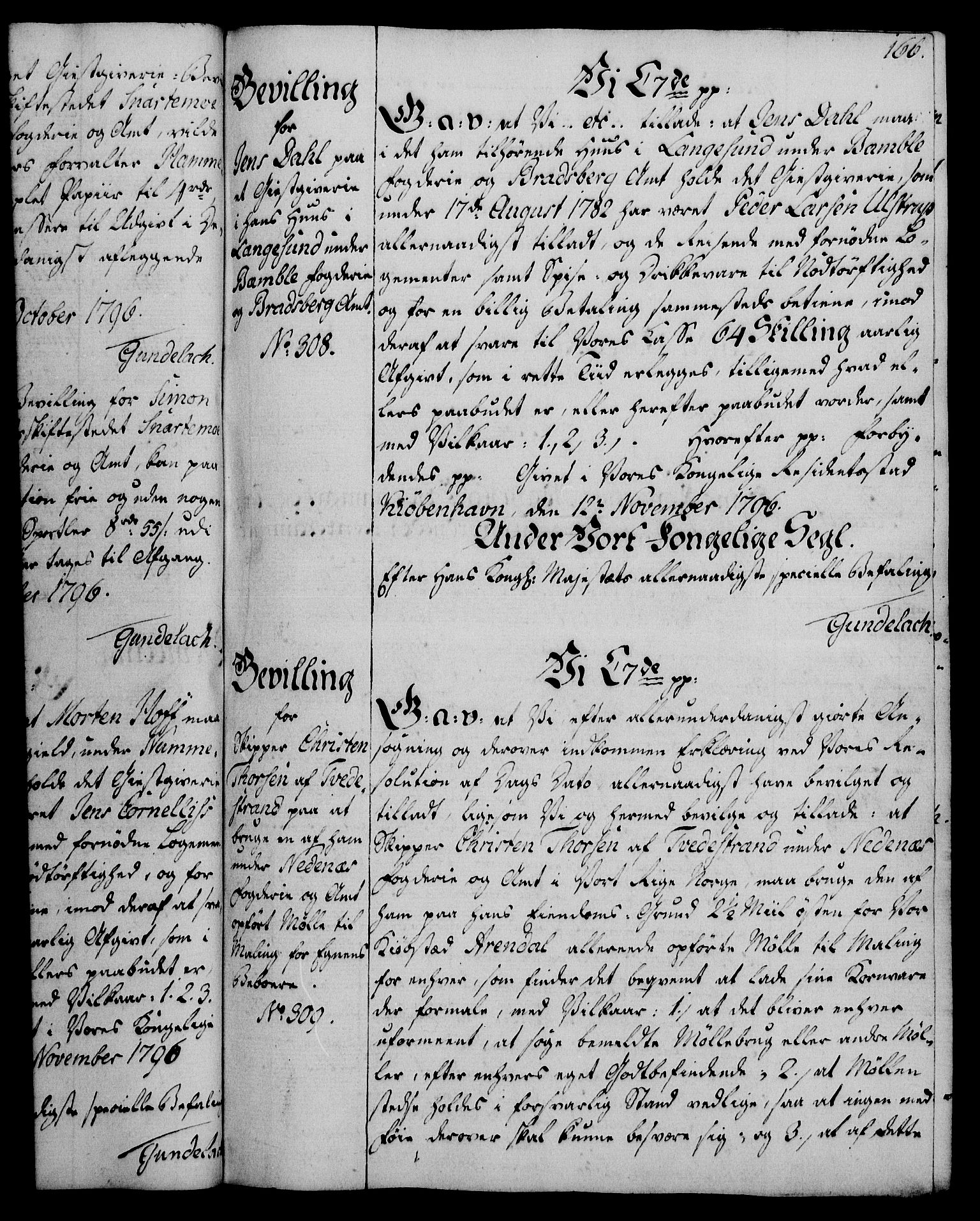 Rentekammeret, Kammerkanselliet, AV/RA-EA-3111/G/Gg/Gga/L0016: Norsk ekspedisjonsprotokoll med register (merket RK 53.16), 1794-1800, p. 166